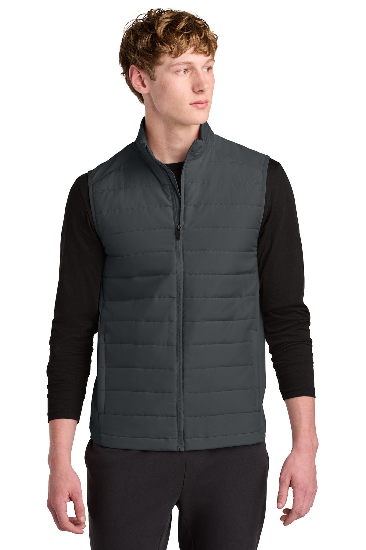 Custom Iron Grey Teknical Hybrid Vest ST941, personalized by SanCanDo Swag in Argyle, TX