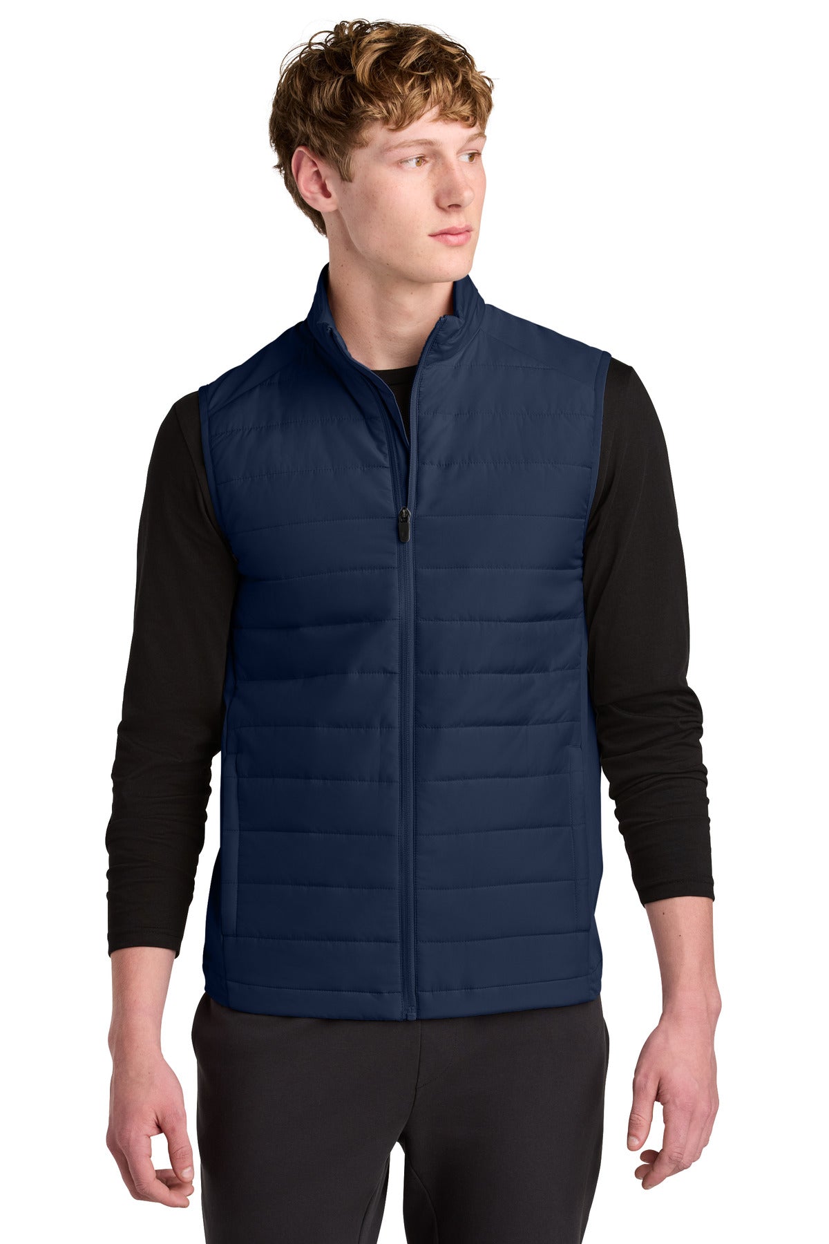 Custom True Navy Teknical Hybrid Vest ST941, personalized by SanCanDo Swag in Argyle, TX