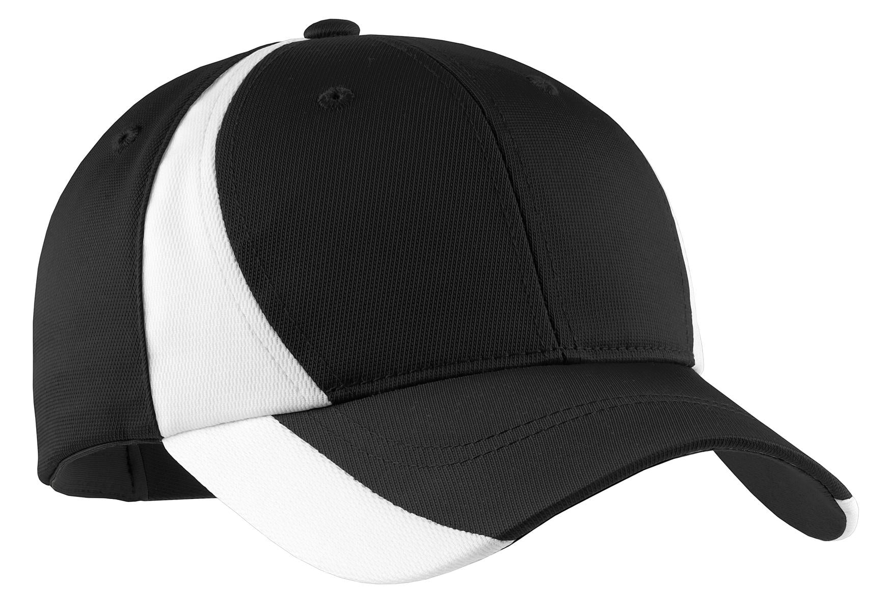 Custom Black/ White Dry Zone Nylon Colorblock Cap STC11, personalized by SanCanDo Swag in Argyle, TX