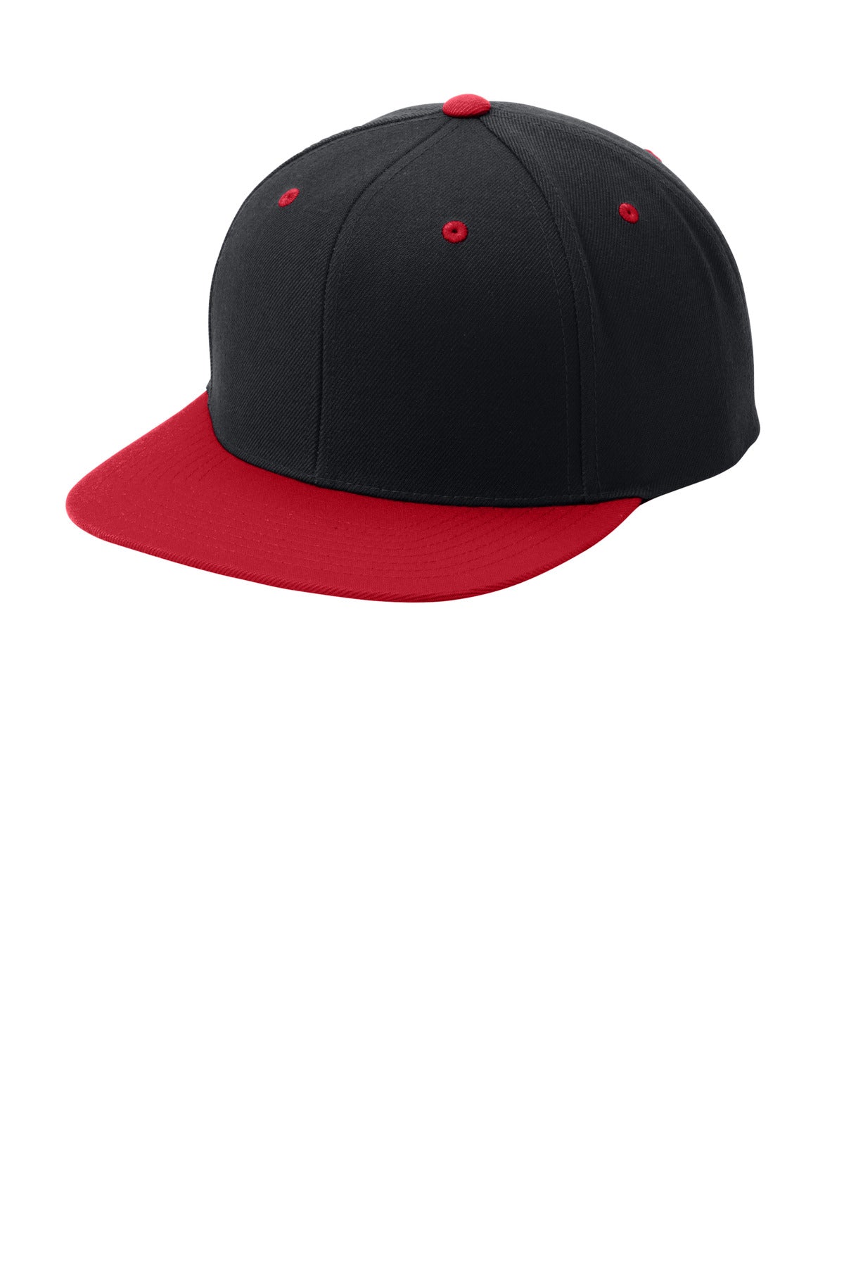 Custom Black/ True Red YP Classics Flat Bill Snapback Cap STC19, personalized by SanCanDo Swag in Argyle, TX