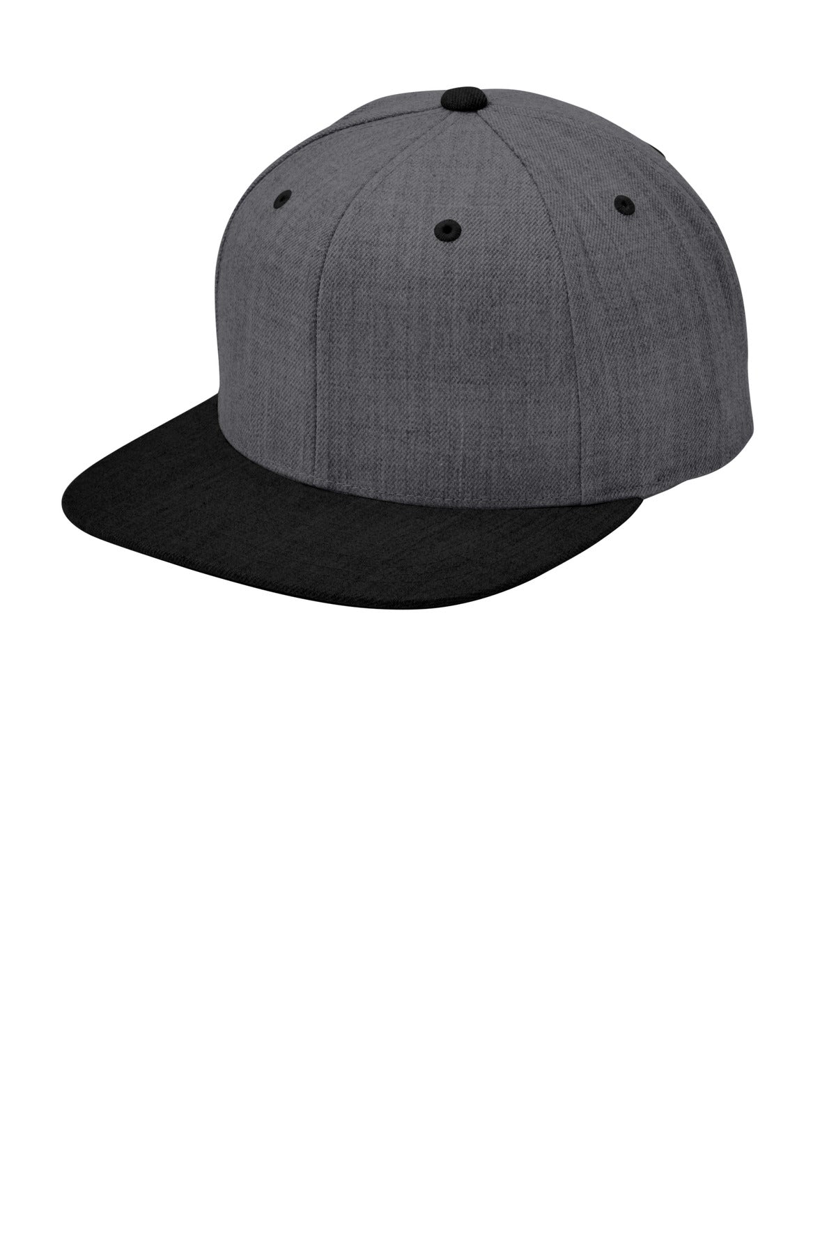 Custom Dark Heather Grey/ Black YP Classics Flat Bill Snapback Cap STC19, personalized by SanCanDo Swag in Argyle, TX