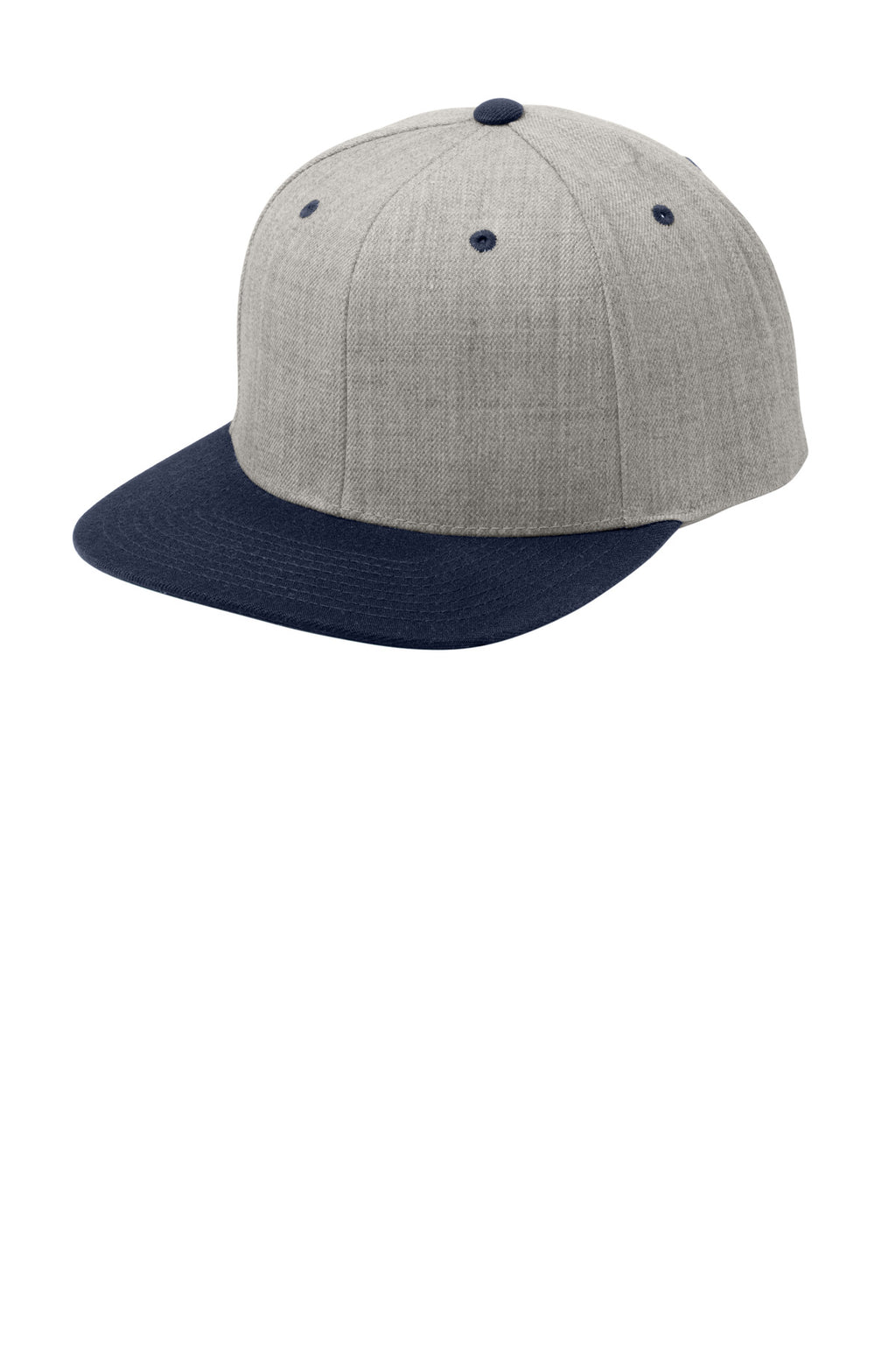 Custom Heather Grey/ True Navy YP Classics Flat Bill Snapback Cap STC19, personalized by SanCanDo Swag in Argyle, TX