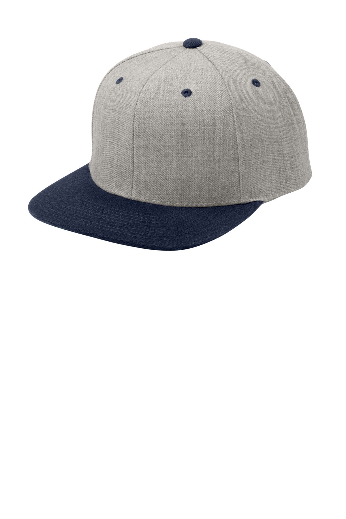 Custom Heather Grey/ True Navy YP Classics Flat Bill Snapback Cap STC19, personalized by SanCanDo Swag in Argyle, TX