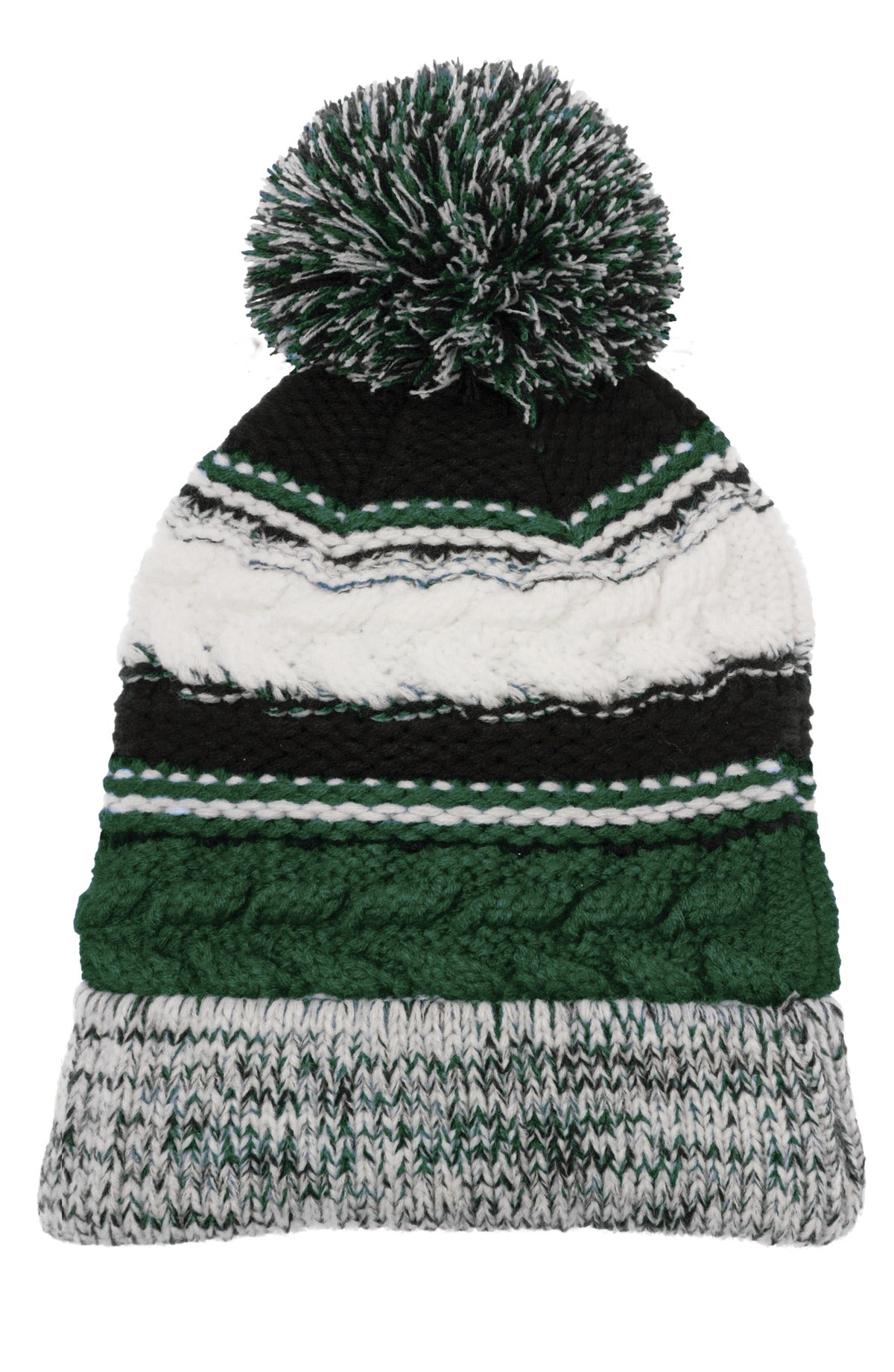 Custom Forest Green/ Black/ White Pom Pom Team Beanie STC21, personalized by SanCanDo Swag in Argyle, TX