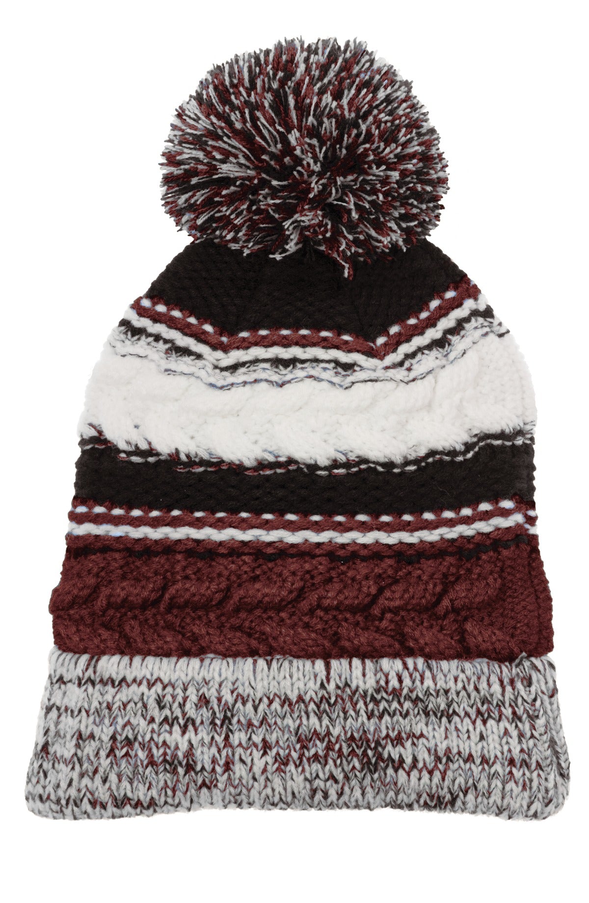 Custom Maroon/ Black/ White Pom Pom Team Beanie STC21, personalized by SanCanDo Swag in Argyle, TX