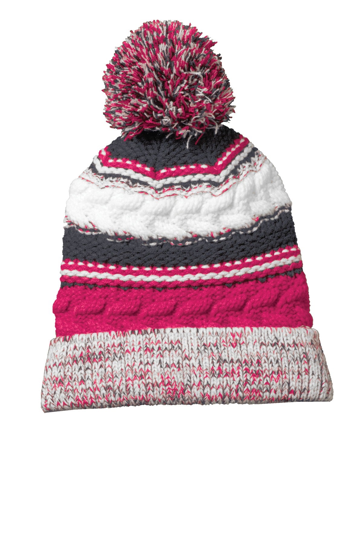Custom Pink Raspberry/ Iron Grey/ White Pom Pom Team Beanie STC21, personalized by SanCanDo Swag in Argyle, TX