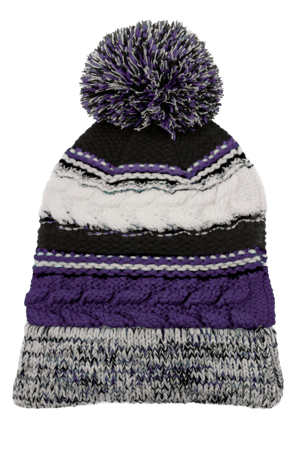 Custom Purple/ Black/ White Pom Pom Team Beanie STC21, personalized by SanCanDo Swag in Argyle, TX