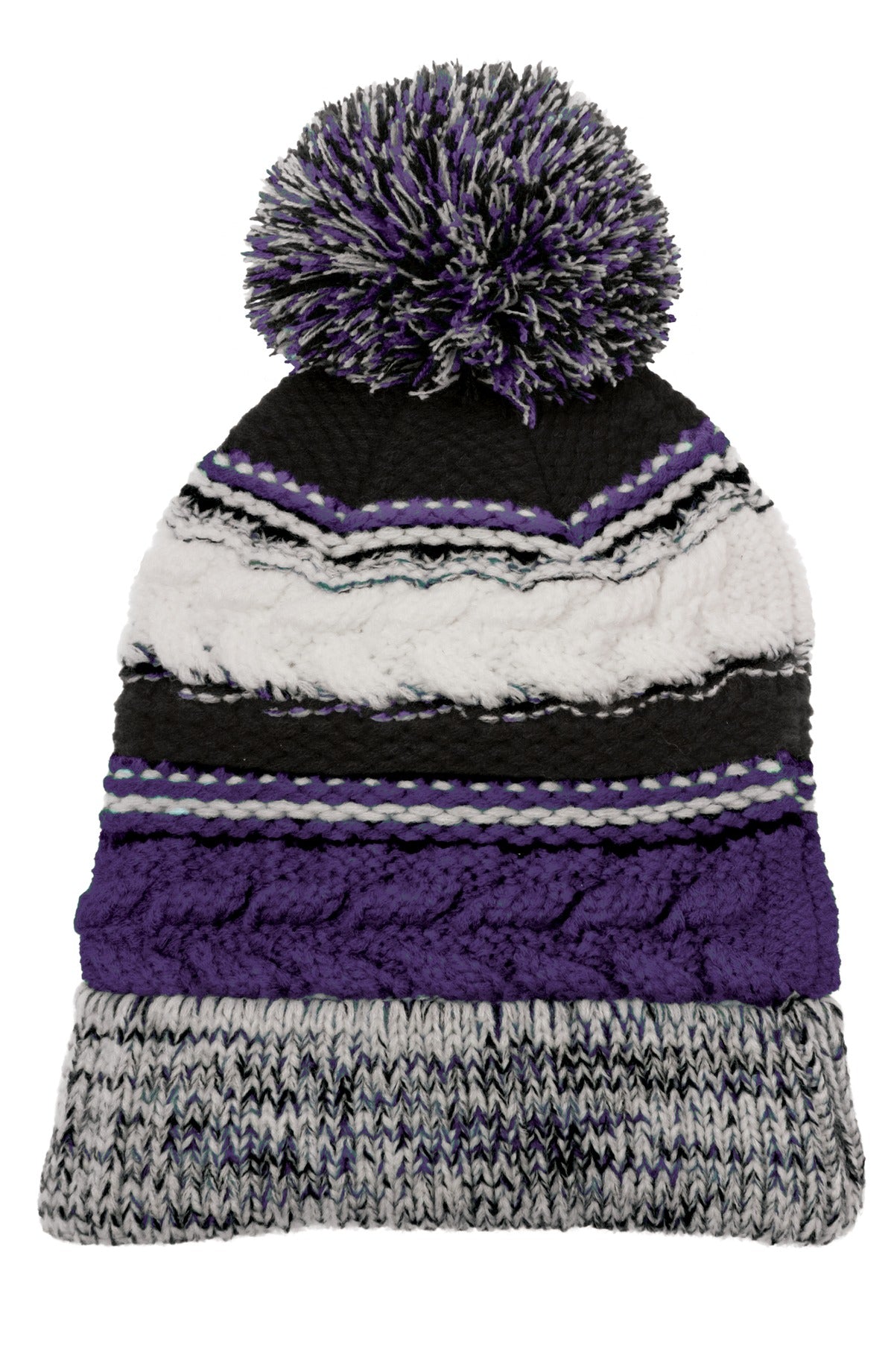 Custom Purple/ Black/ White Pom Pom Team Beanie STC21, personalized by SanCanDo Swag in Argyle, TX