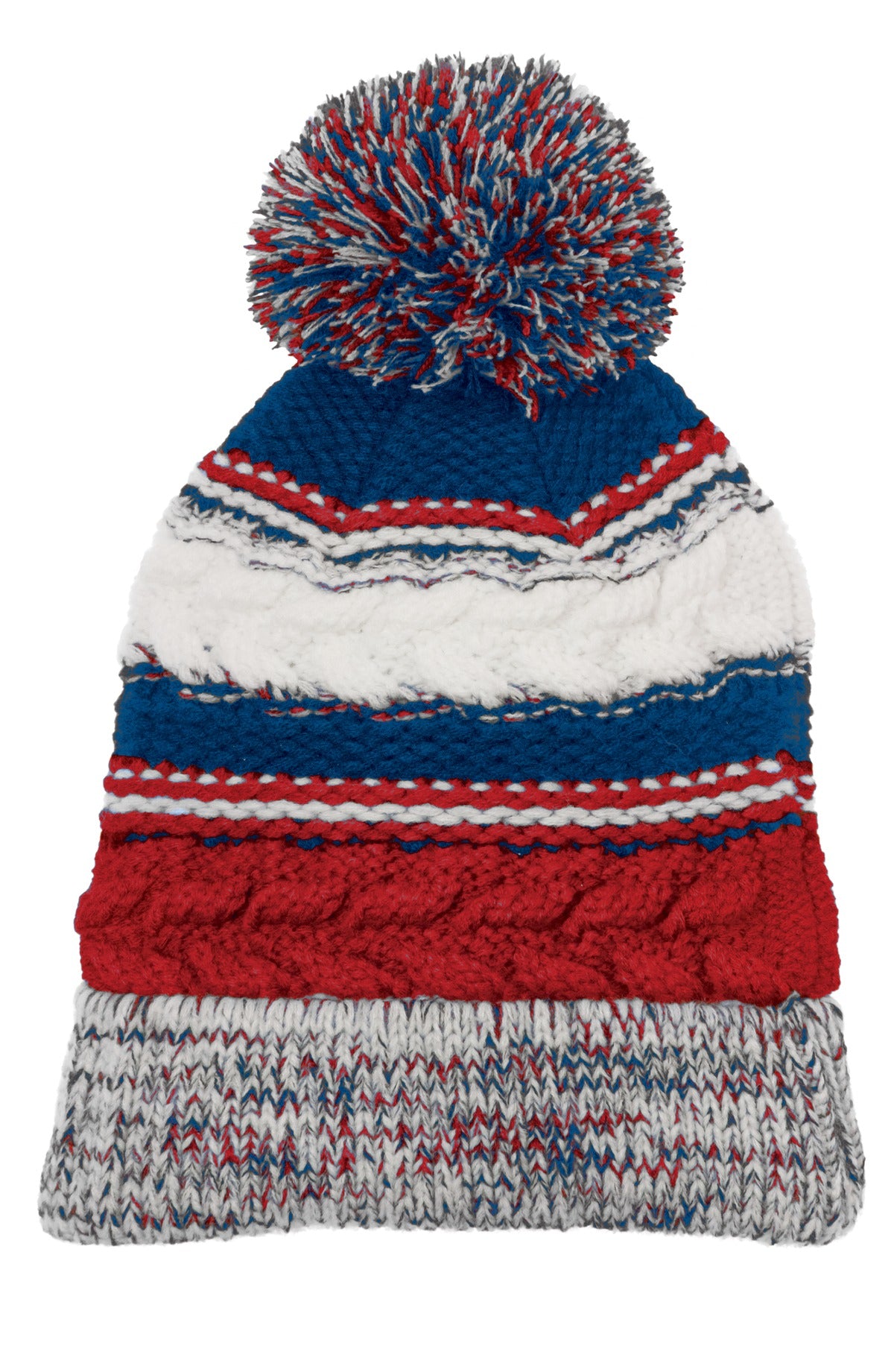 Custom True Red/ True Royal/ White Pom Pom Team Beanie STC21, personalized by SanCanDo Swag in Argyle, TX