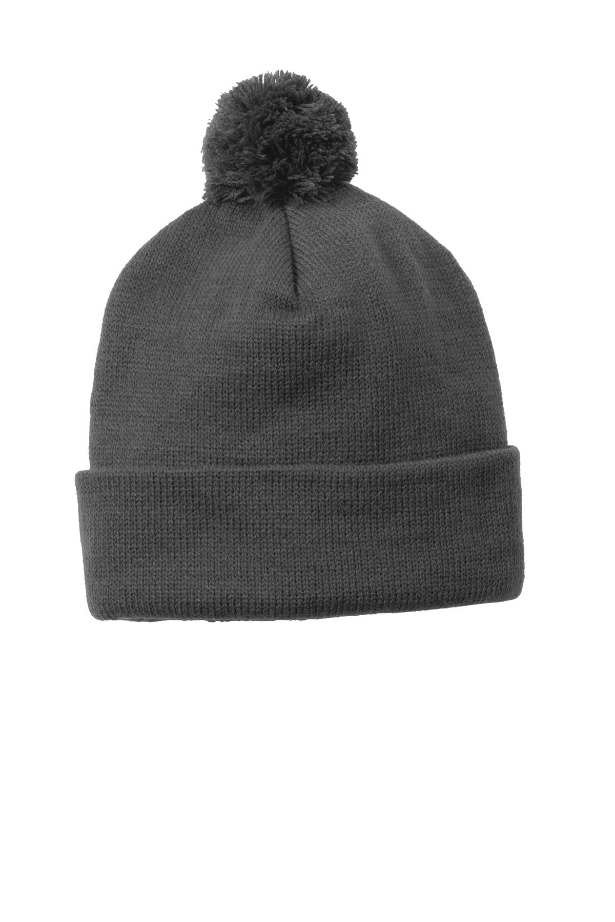 Custom Iron Grey Solid Pom Pom Beanie STC37, personalized by SanCanDo Swag in Argyle, TX