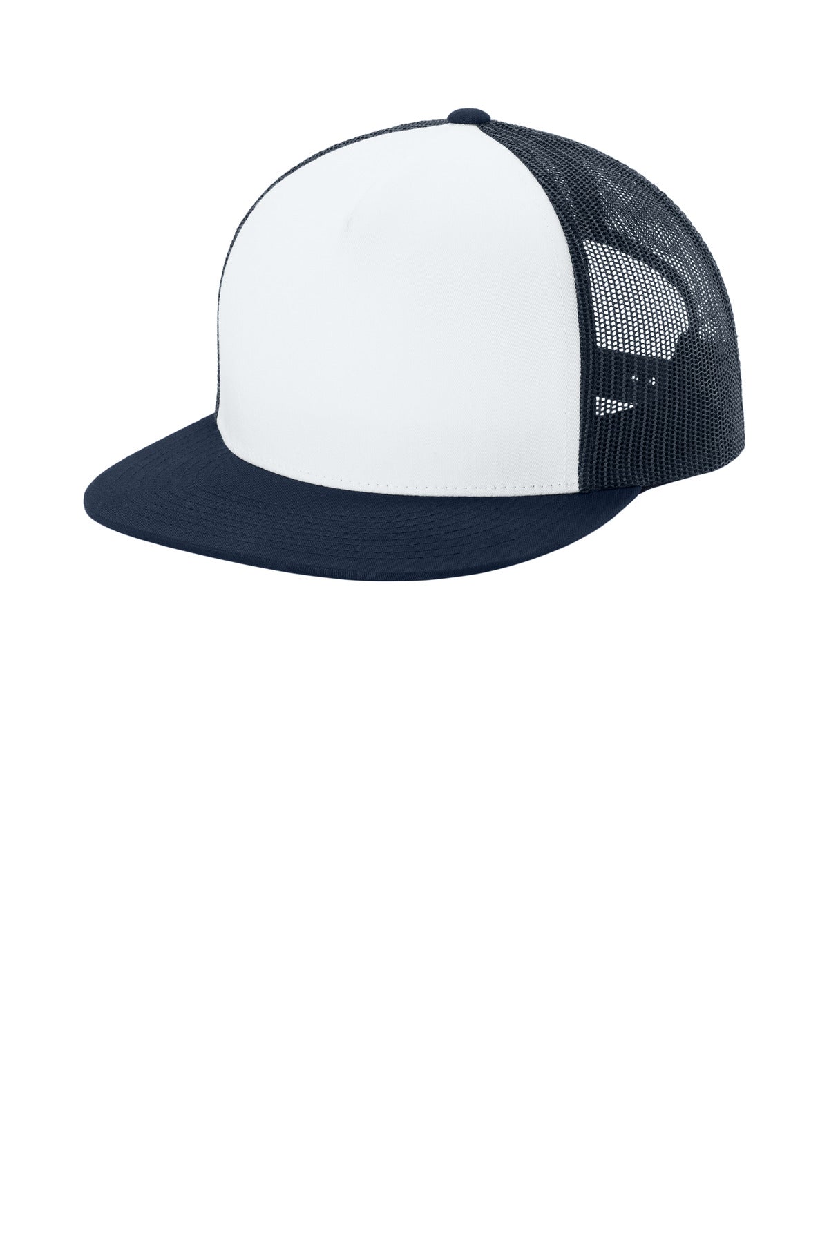 Custom White/ True Navy/ True Navy Trucker Mesh Back Cap STC38, personalized by SanCanDo Swag in Argyle, TX