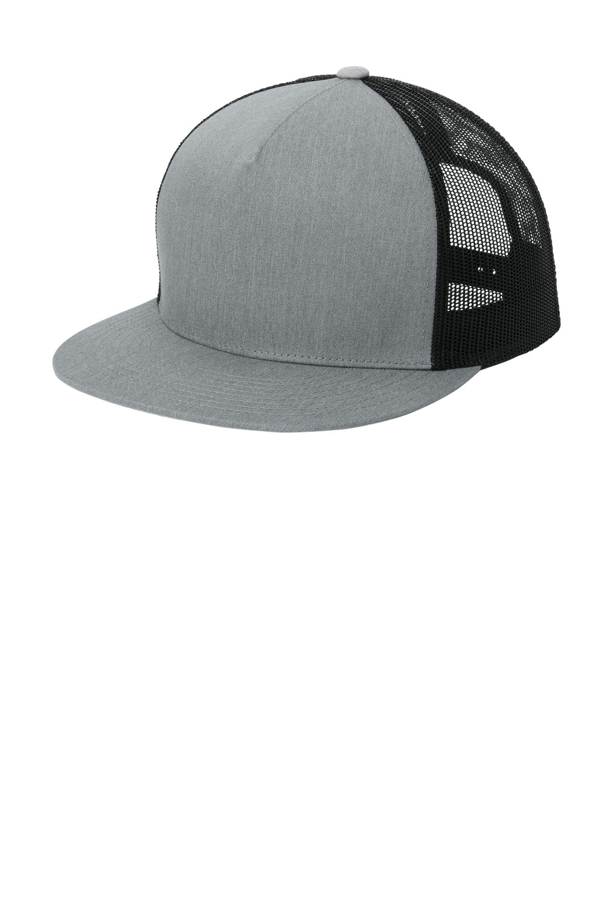 Custom Heather Grey/ Black Trucker Mesh Back Cap STC38, personalized by SanCanDo Swag in Argyle, TX