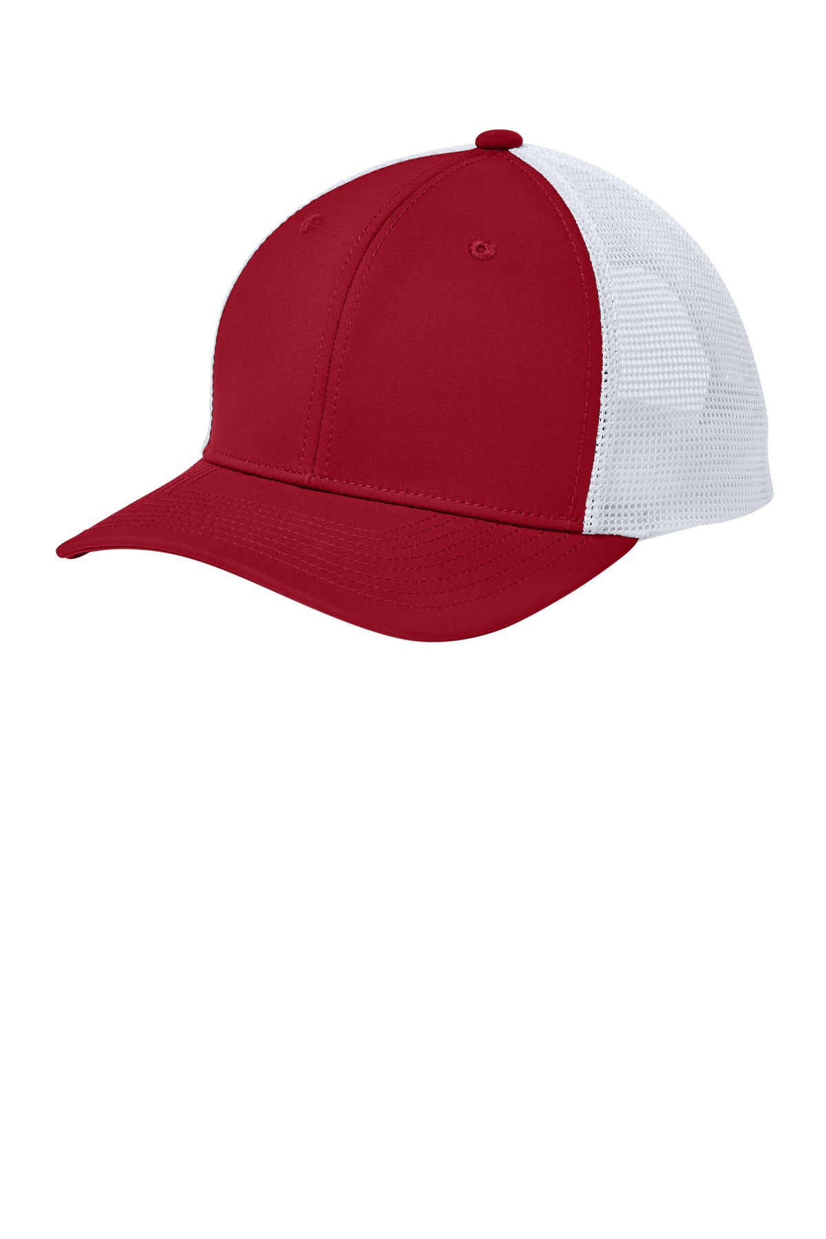 Custom Deep Red/ White Club Trucker Cap STC46, personalized by SanCanDo Swag in Argyle, TX