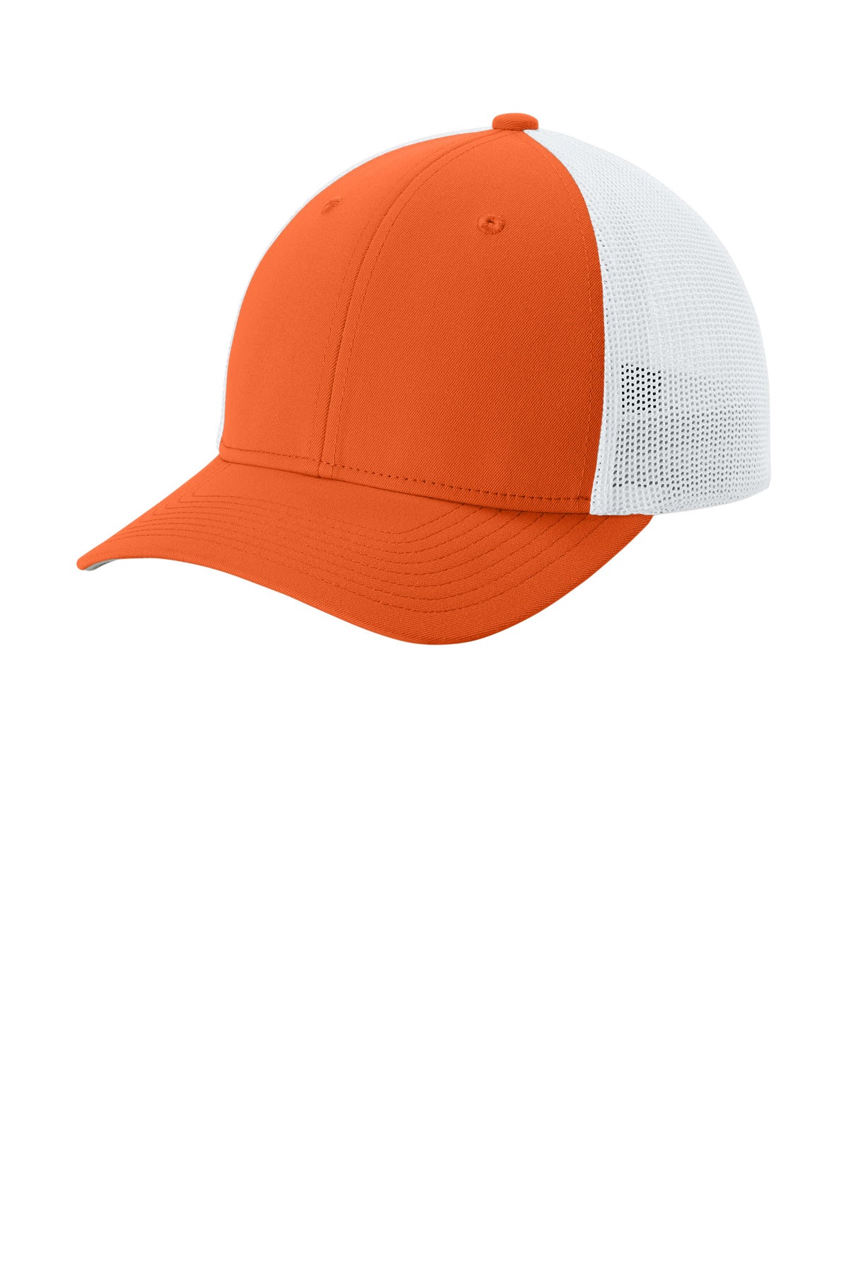 Custom Deep Orange/ White Stretch-Tek Mesh Back Cap STC60, personalized by SanCanDo Swag in Argyle, TX