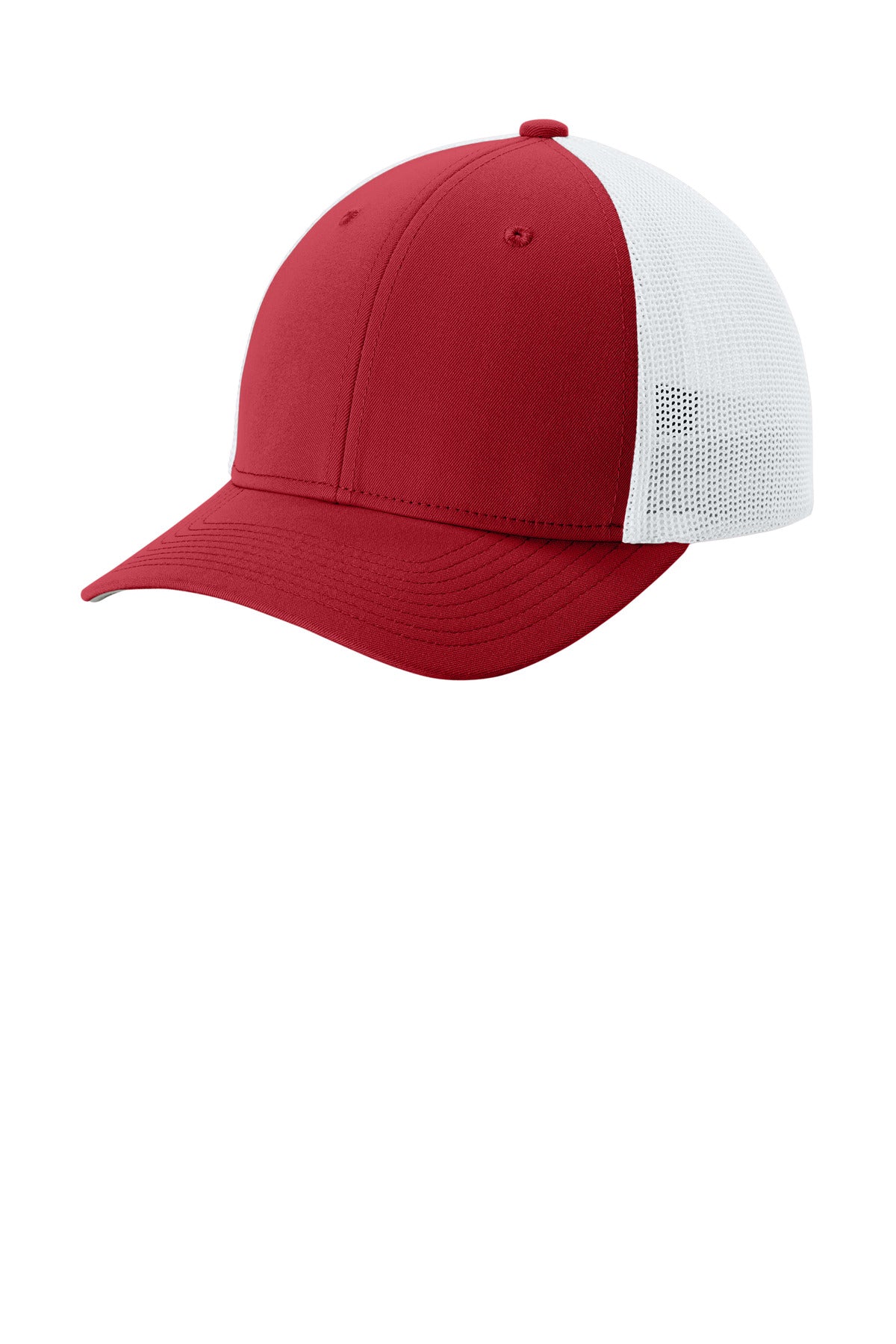 Custom Deep Red/ White Stretch-Tek Mesh Back Cap STC60, personalized by SanCanDo Swag in Argyle, TX