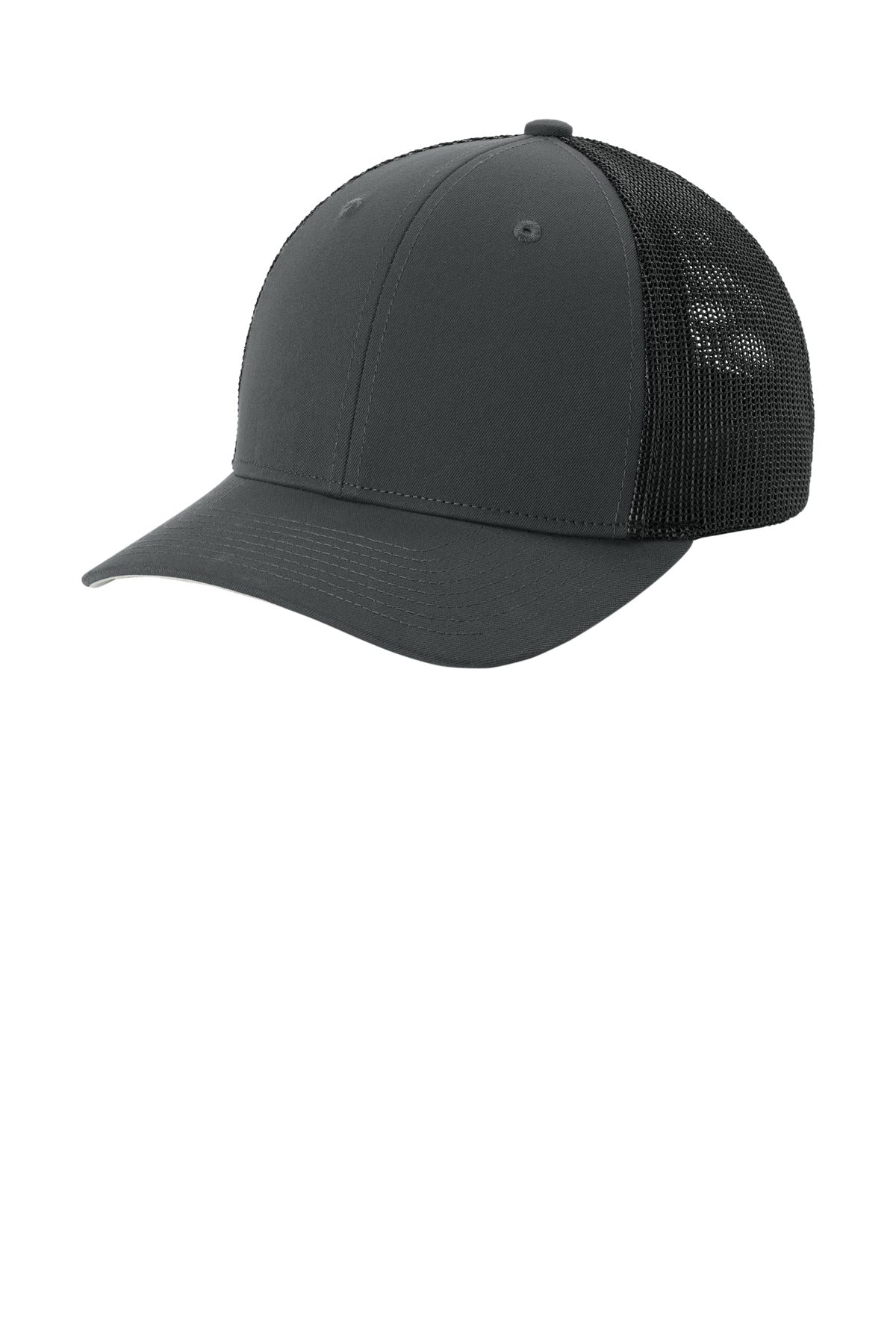 Custom Iron Grey/ Black Stretch-Tek Mesh Back Cap STC60, personalized by SanCanDo Swag in Argyle, TX