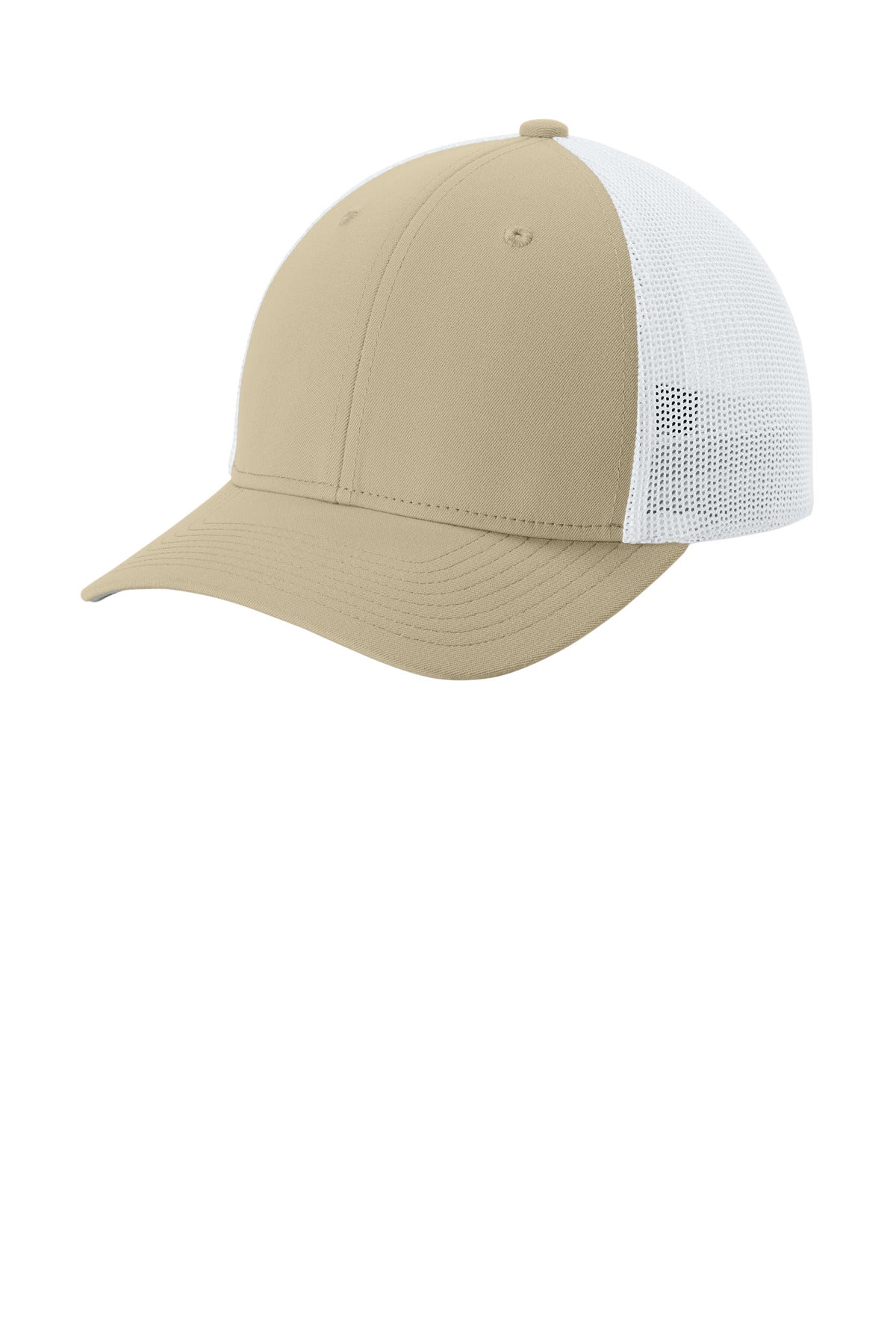 Custom Sahara/ White Stretch-Tek Mesh Back Cap STC60, personalized by SanCanDo Swag in Argyle, TX