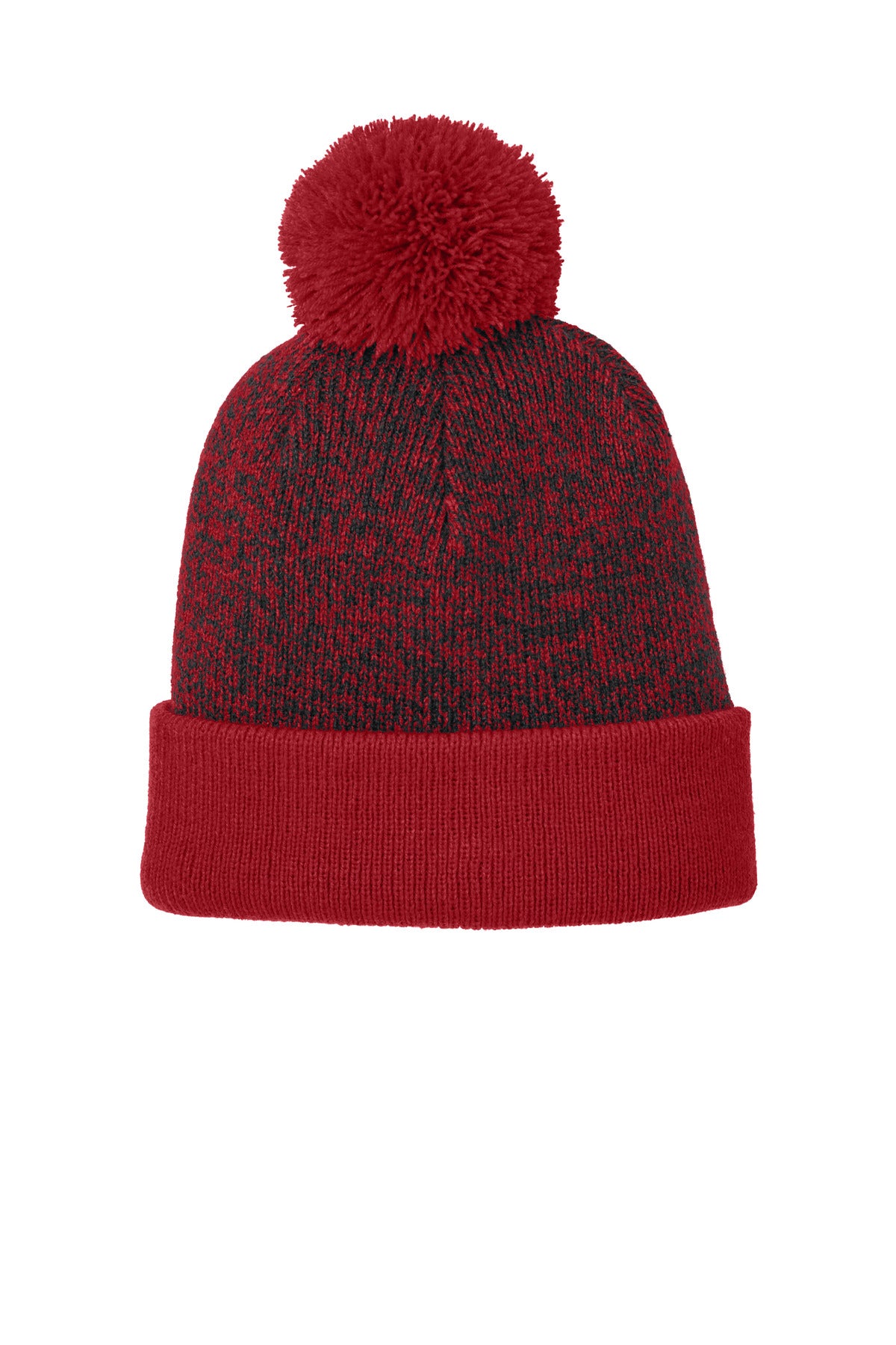 Custom Deep Red/ Black Halftime Heather Pom Beanie STC68, personalized by SanCanDo Swag in Argyle, TX