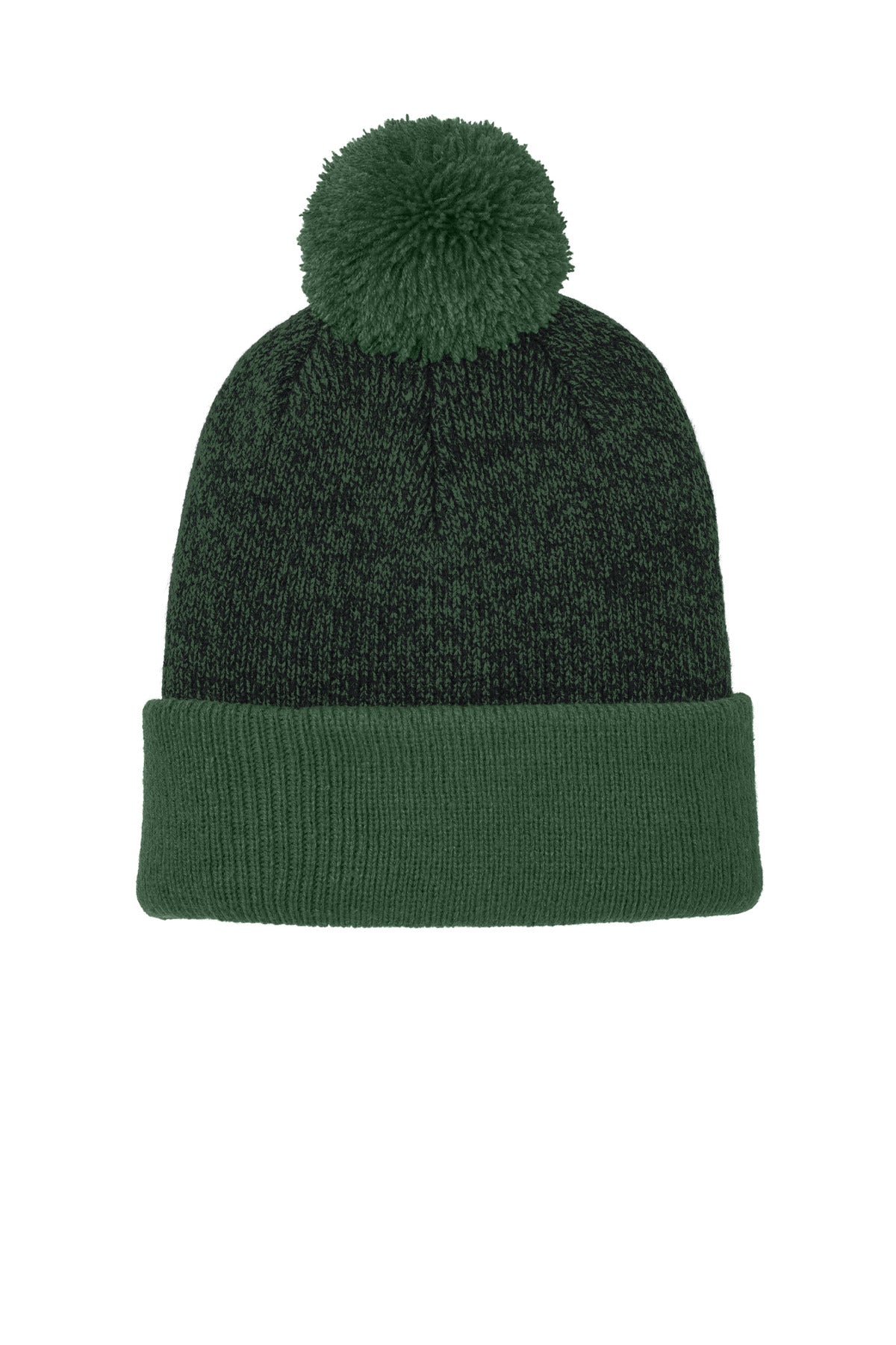 Custom Forest Green/ Black Halftime Heather Pom Beanie STC68, personalized by SanCanDo Swag in Argyle, TX