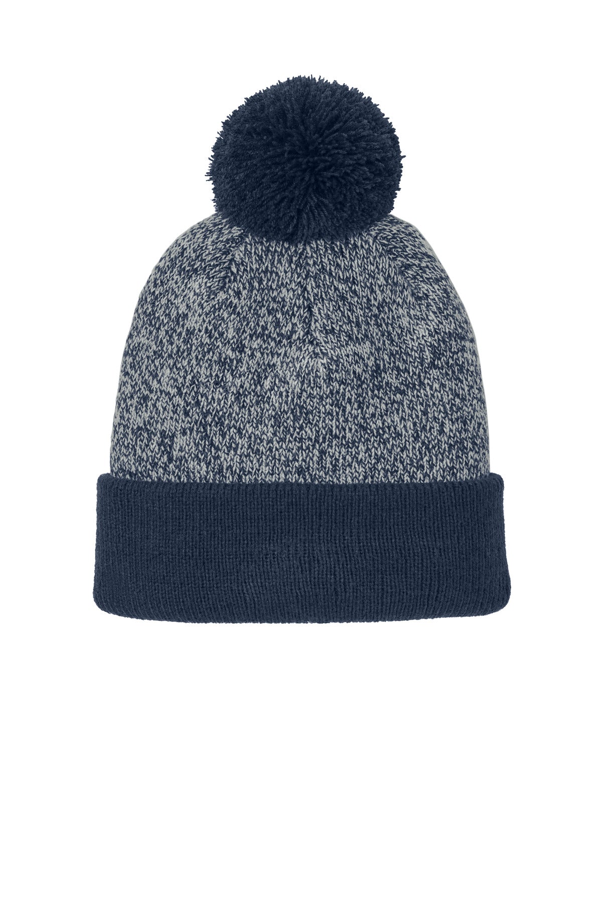 Custom True Navy/ Silver Halftime Heather Pom Beanie STC68, personalized by SanCanDo Swag in Argyle, TX