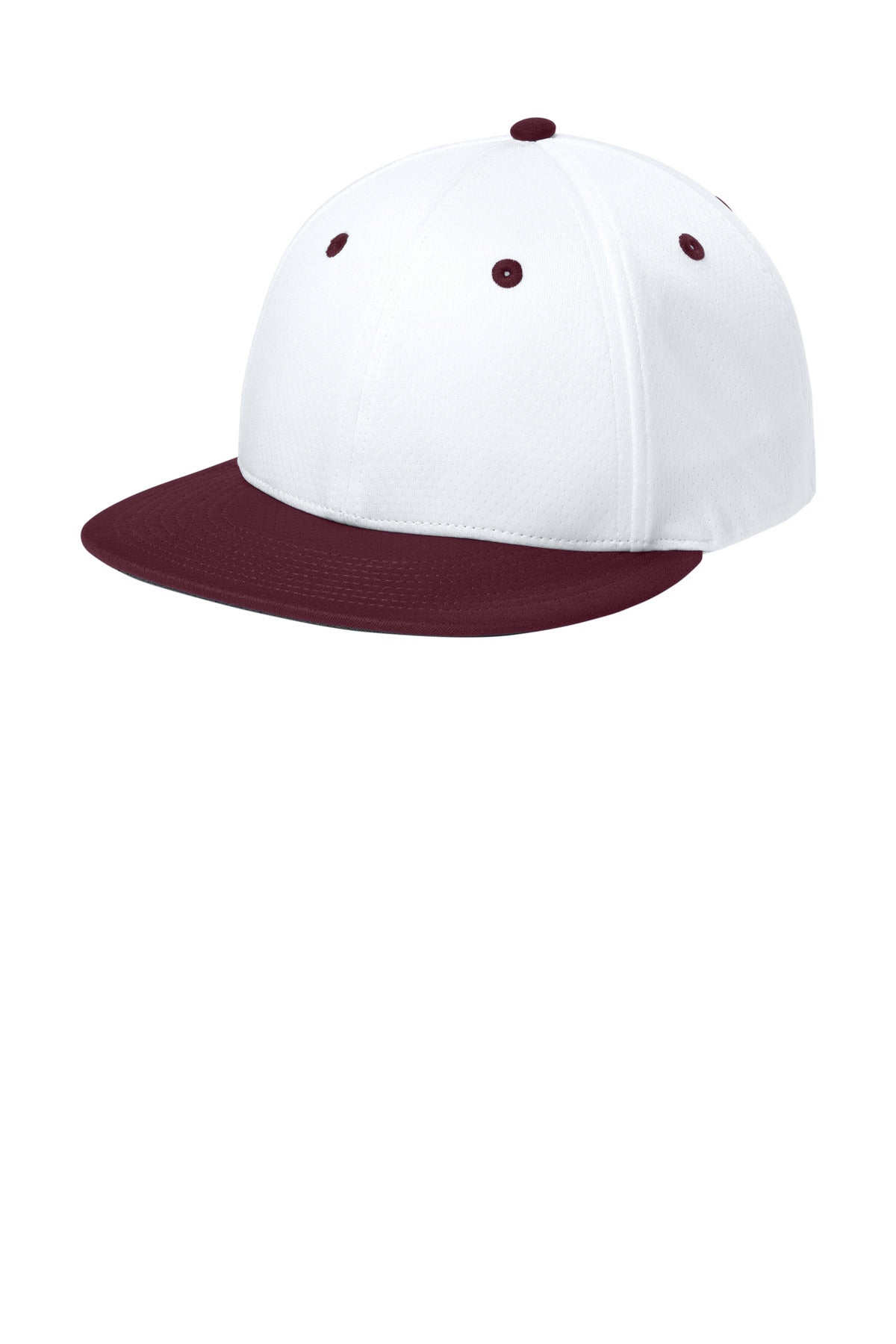 Custom White/ Maroon/ White Impact Mesh Stretch-Tek Cap STC70, personalized by SanCanDo Swag in Argyle, TX