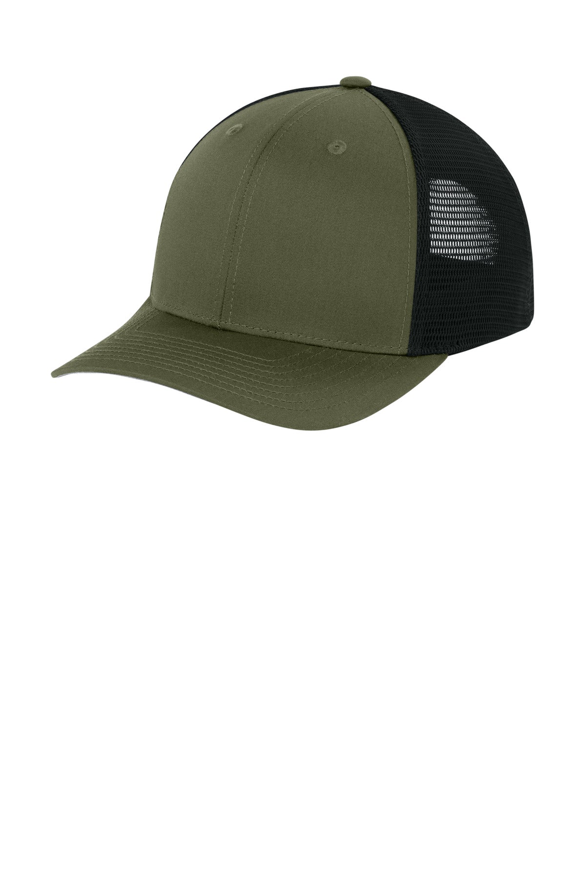 Custom Olive Drab Green/ Black Stretch-Tek Snapback Trucker Cap STC74, personalized by SanCanDo Swag in Argyle, TX