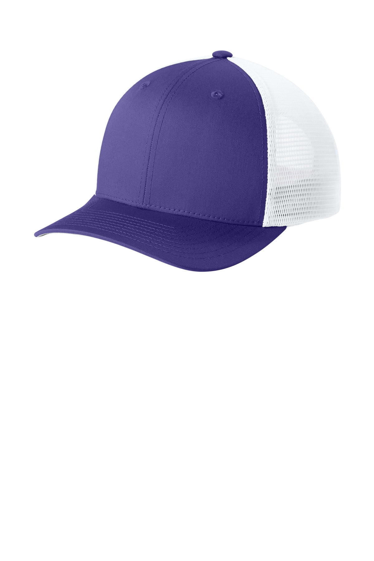 Custom Purple/ White Stretch-Tek Snapback Trucker Cap STC74, personalized by SanCanDo Swag in Argyle, TX