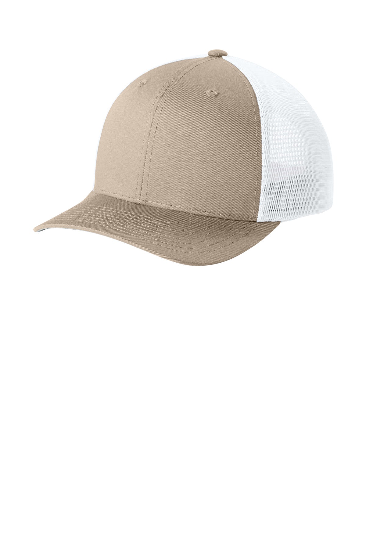 Custom Sahara/ White Stretch-Tek Snapback Trucker Cap STC74, personalized by SanCanDo Swag in Argyle, TX