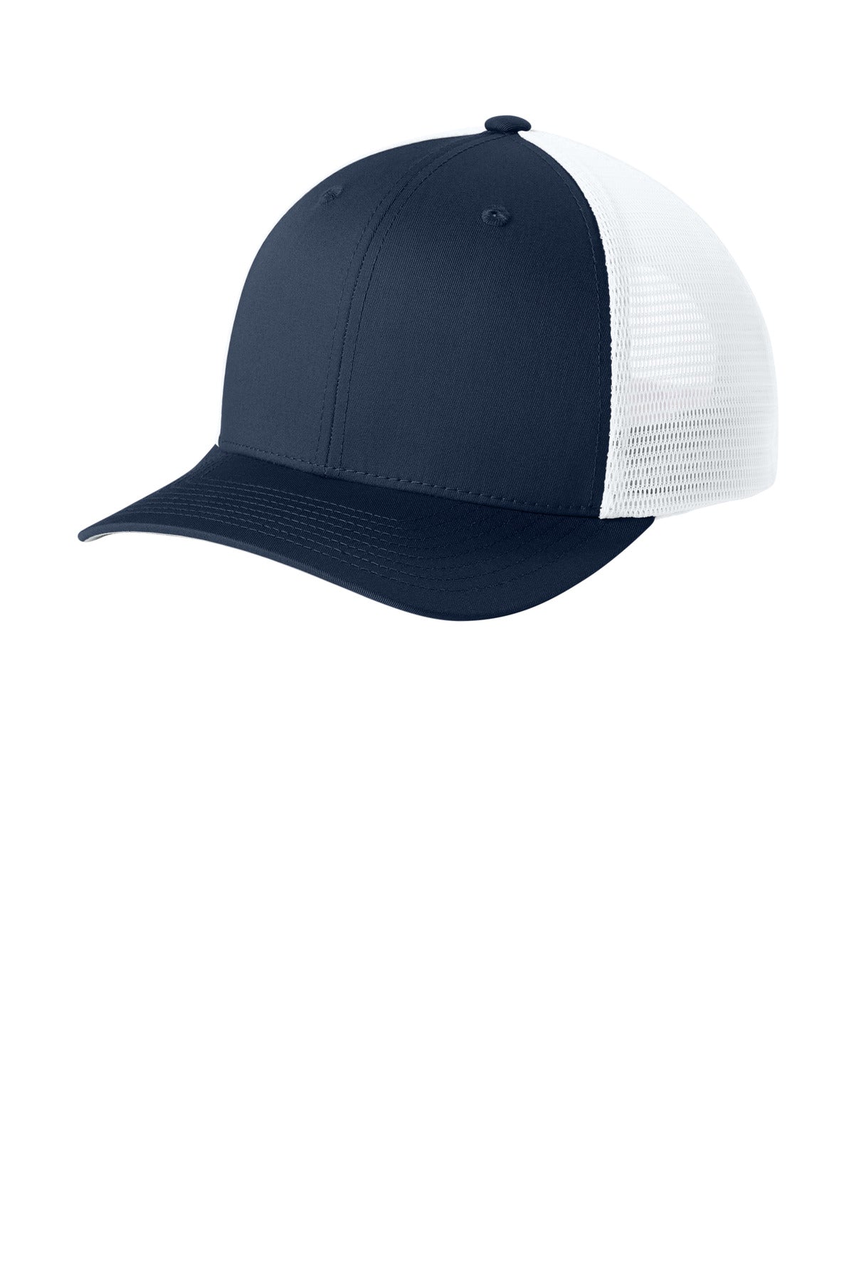 Custom True Navy/ White Stretch-Tek Snapback Trucker Cap STC74, personalized by SanCanDo Swag in Argyle, TX