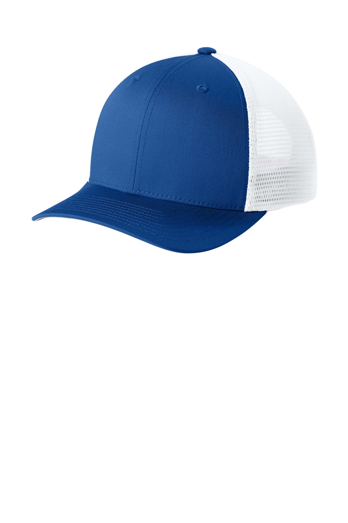 Custom True Royal/ White Stretch-Tek Snapback Trucker Cap STC74, personalized by SanCanDo Swag in Argyle, TX