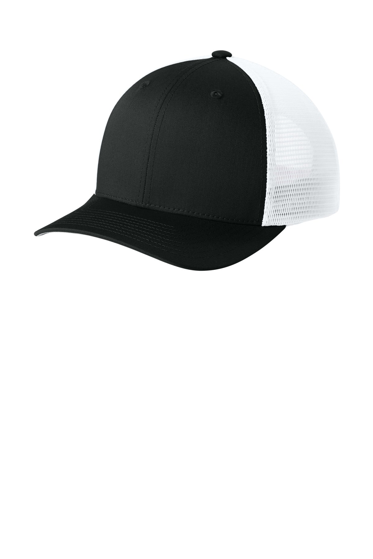 Custom Black/ White Stretch-Tek Snapback Trucker Cap STC74, personalized by SanCanDo Swag in Argyle, TX