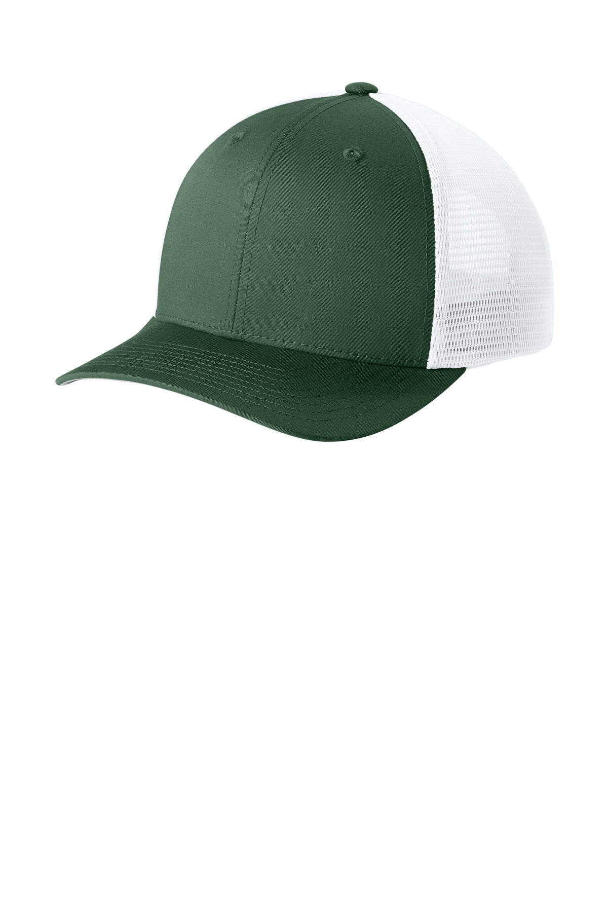Custom Forest Green/ White Stretch-Tek Snapback Trucker Cap STC74, personalized by SanCanDo Swag in Argyle, TX