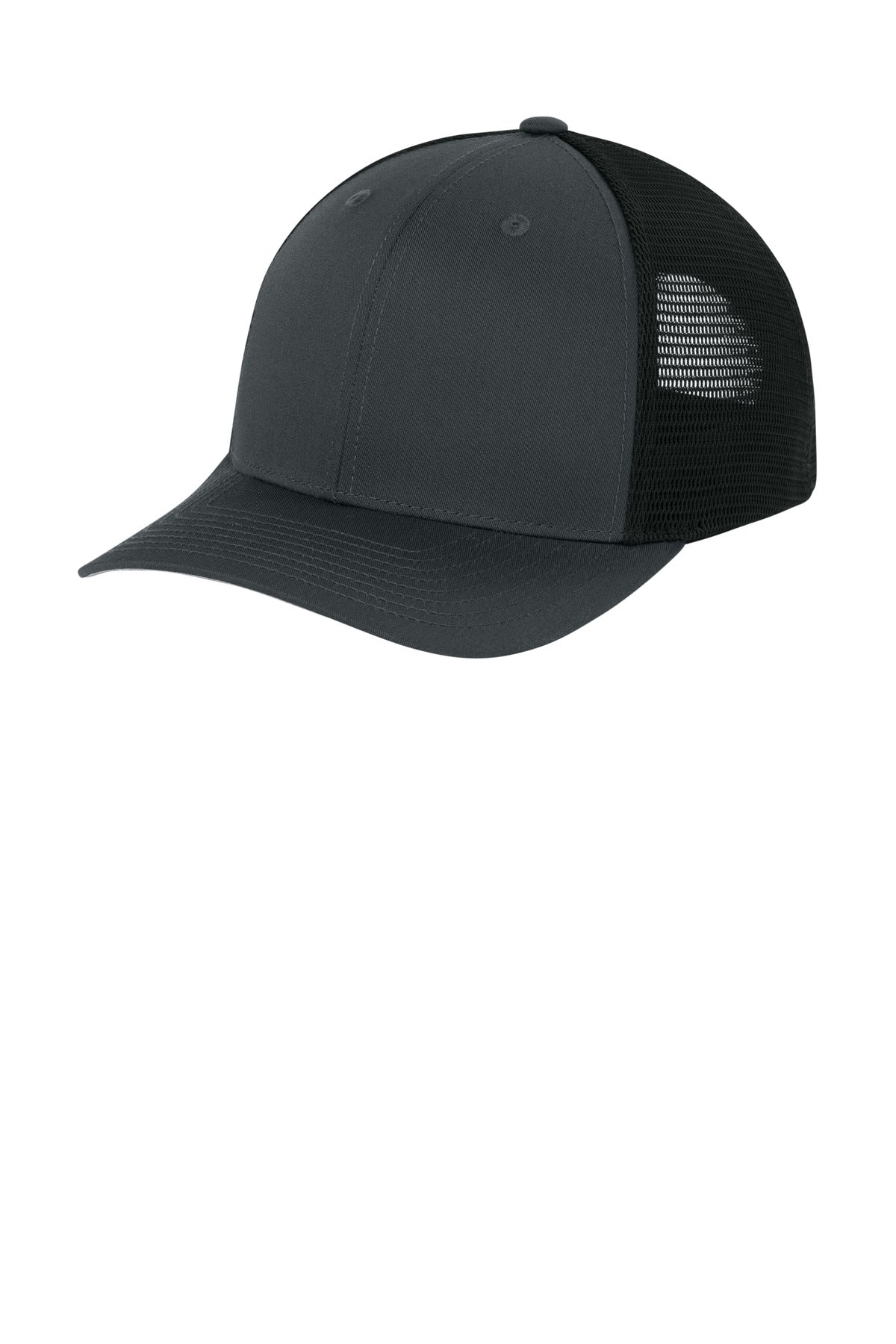 Custom Iron Grey/ Black Stretch-Tek Snapback Trucker Cap STC74, personalized by SanCanDo Swag in Argyle, TX