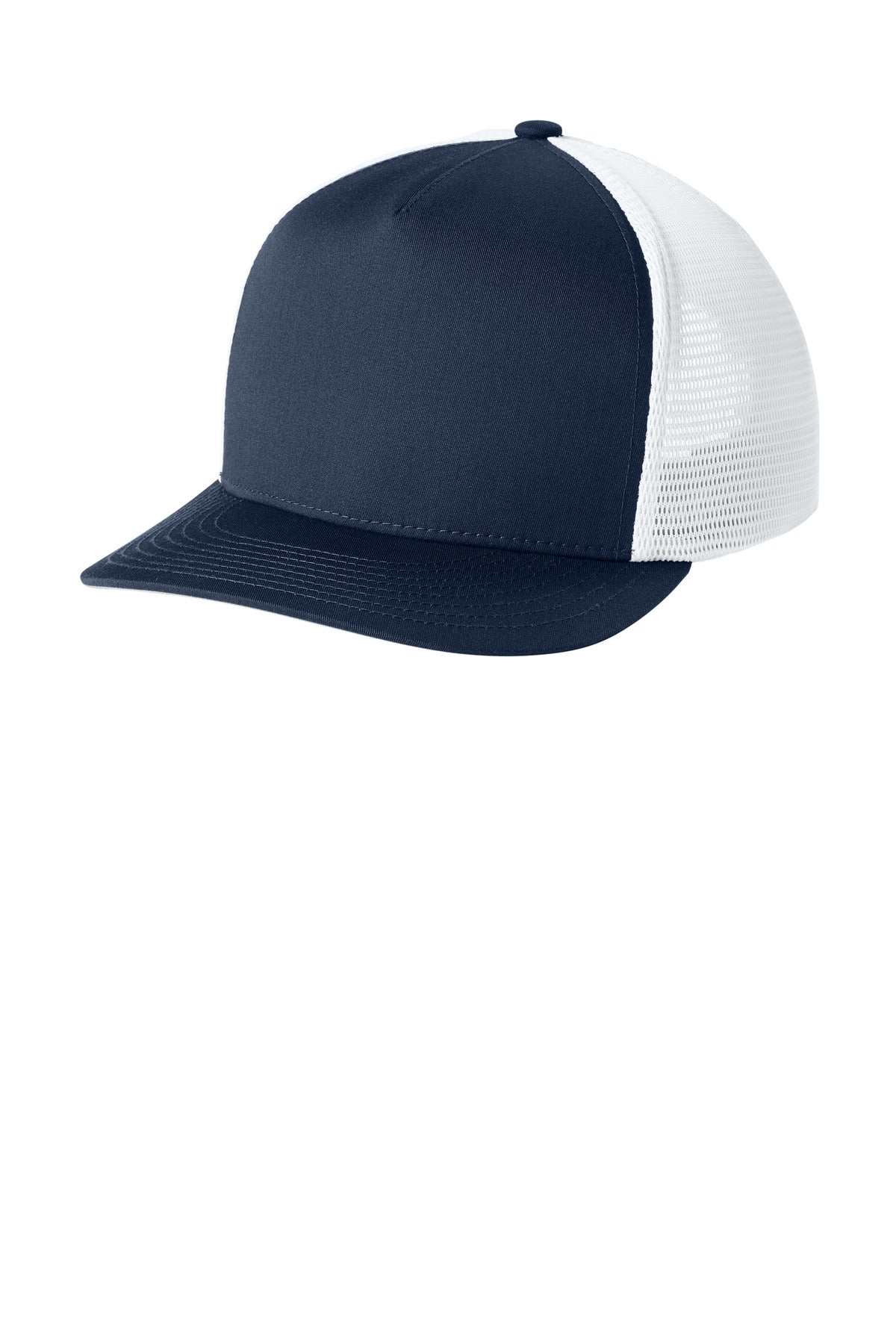 Custom True Navy/ White Stretch-Tek 5-Panel Trucker Cap STC75, personalized by SanCanDo Swag in Argyle, TX