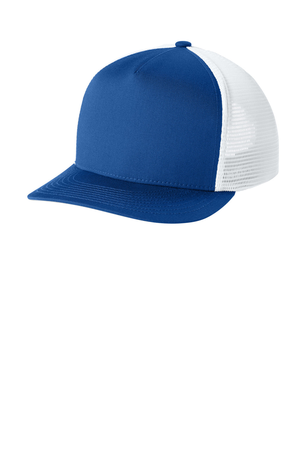 Custom True Royal/ White Stretch-Tek 5-Panel Trucker Cap STC75, personalized by SanCanDo Swag in Argyle, TX