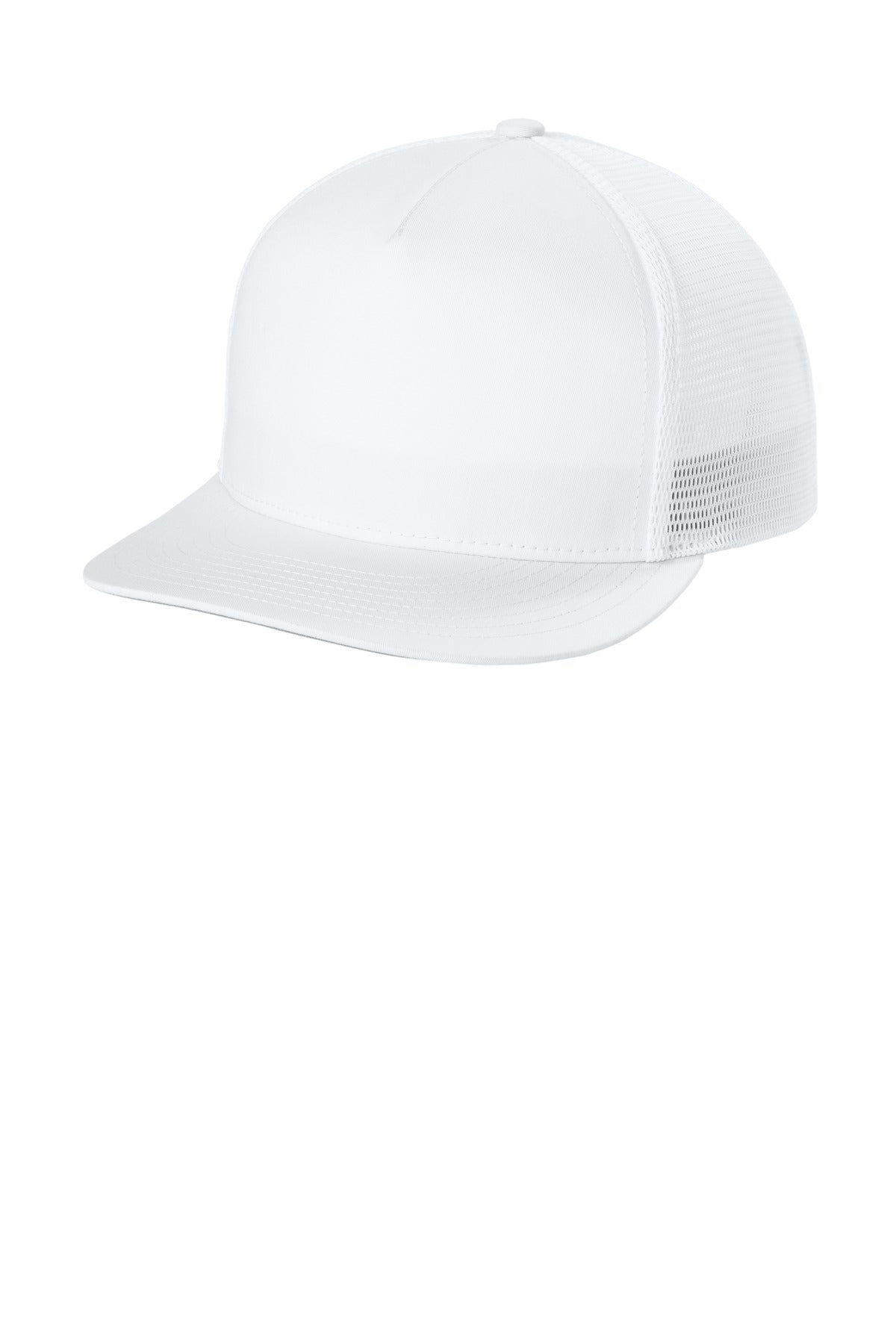 Custom White/ White Stretch-Tek 5-Panel Trucker Cap STC75, personalized by SanCanDo Swag in Argyle, TX