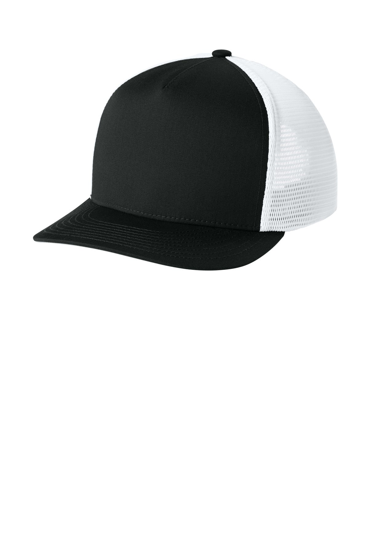 Custom Black/ White Stretch-Tek 5-Panel Trucker Cap STC75, personalized by SanCanDo Swag in Argyle, TX