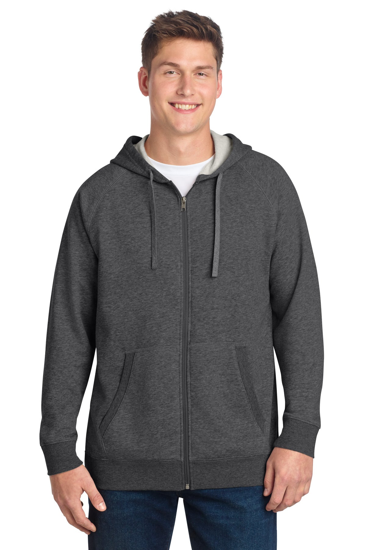 Custom Graphite Heather Drive Fleece Hooded Full-Zip STF201, personalized by SanCanDo Swag in Argyle, TX