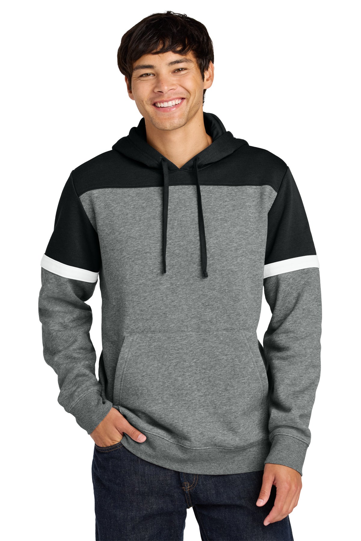 Custom Black/ Vintage Heather Drive Fleece Colorblock Hoodie STF205, personalized by SanCanDo Swag in Argyle, TX