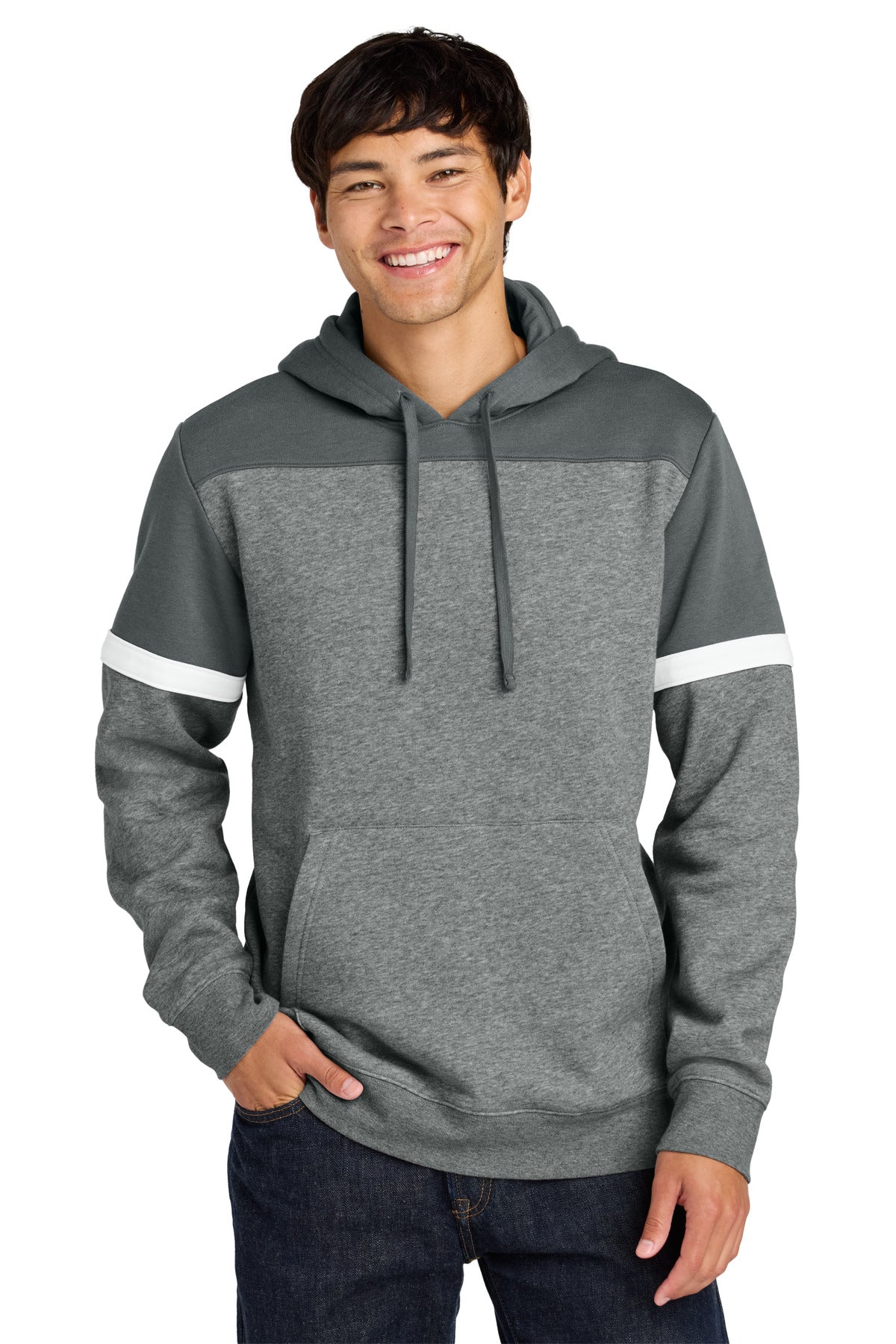 Custom Dark Smoke Grey/ Vintage Heather Drive Fleece Colorblock Hoodie STF205, personalized by SanCanDo Swag in Argyle, TX