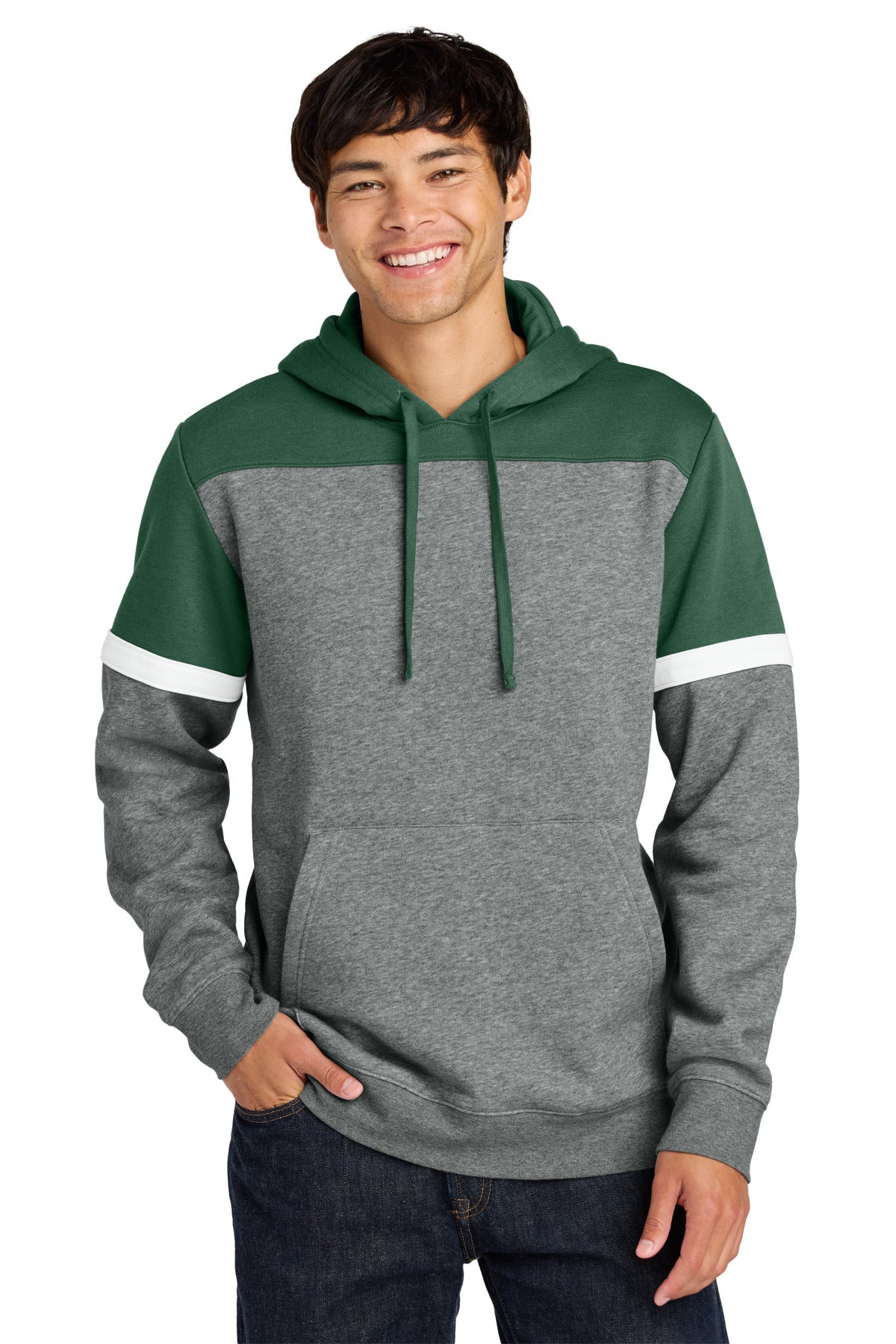 Custom Forest Green/ Vintage Heather Drive Fleece Colorblock Hoodie STF205, personalized by SanCanDo Swag in Argyle, TX