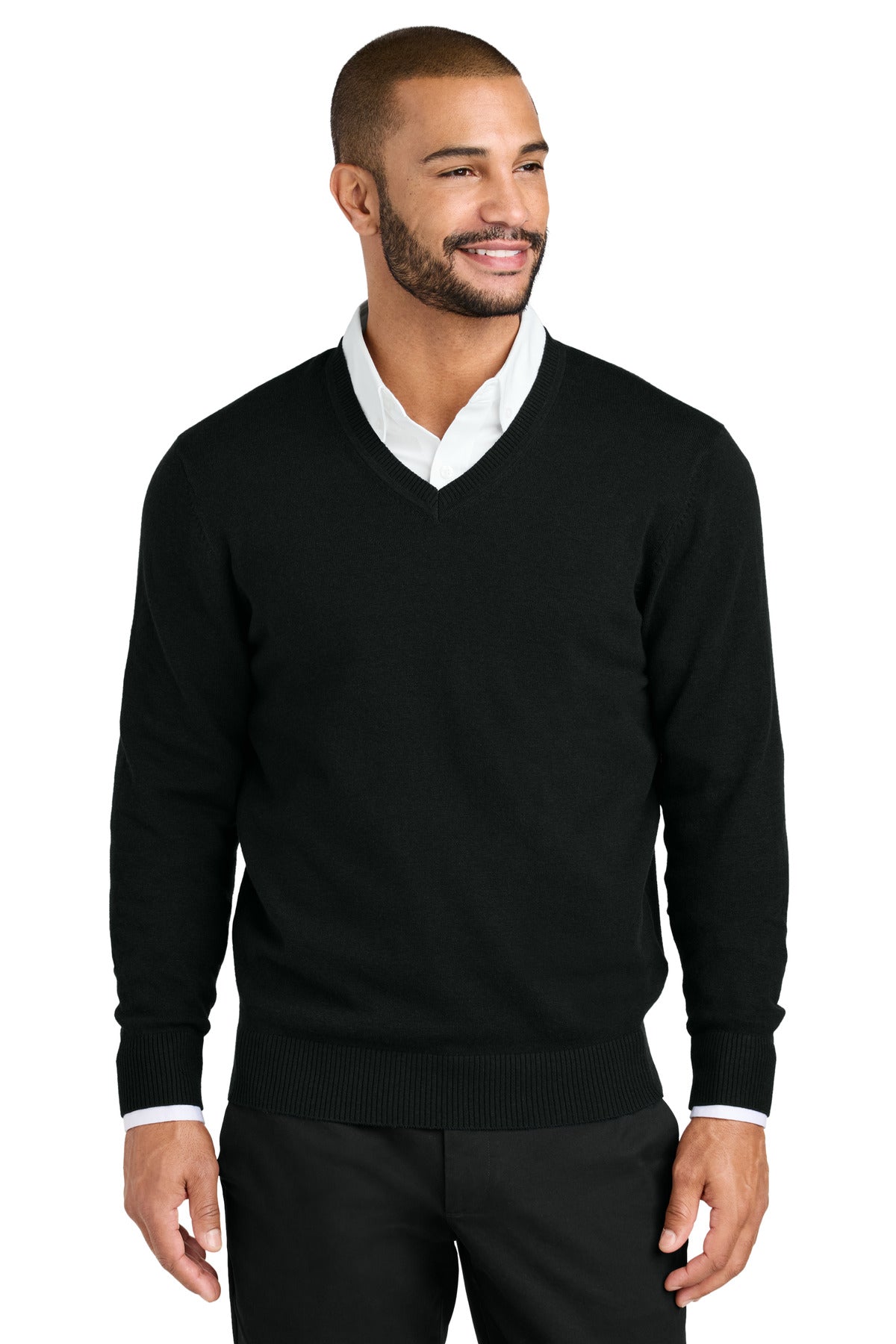 Custom Deep Black Easy Care V-Neck Sweater SW2850, personalized by SanCanDo Swag in Argyle, TX