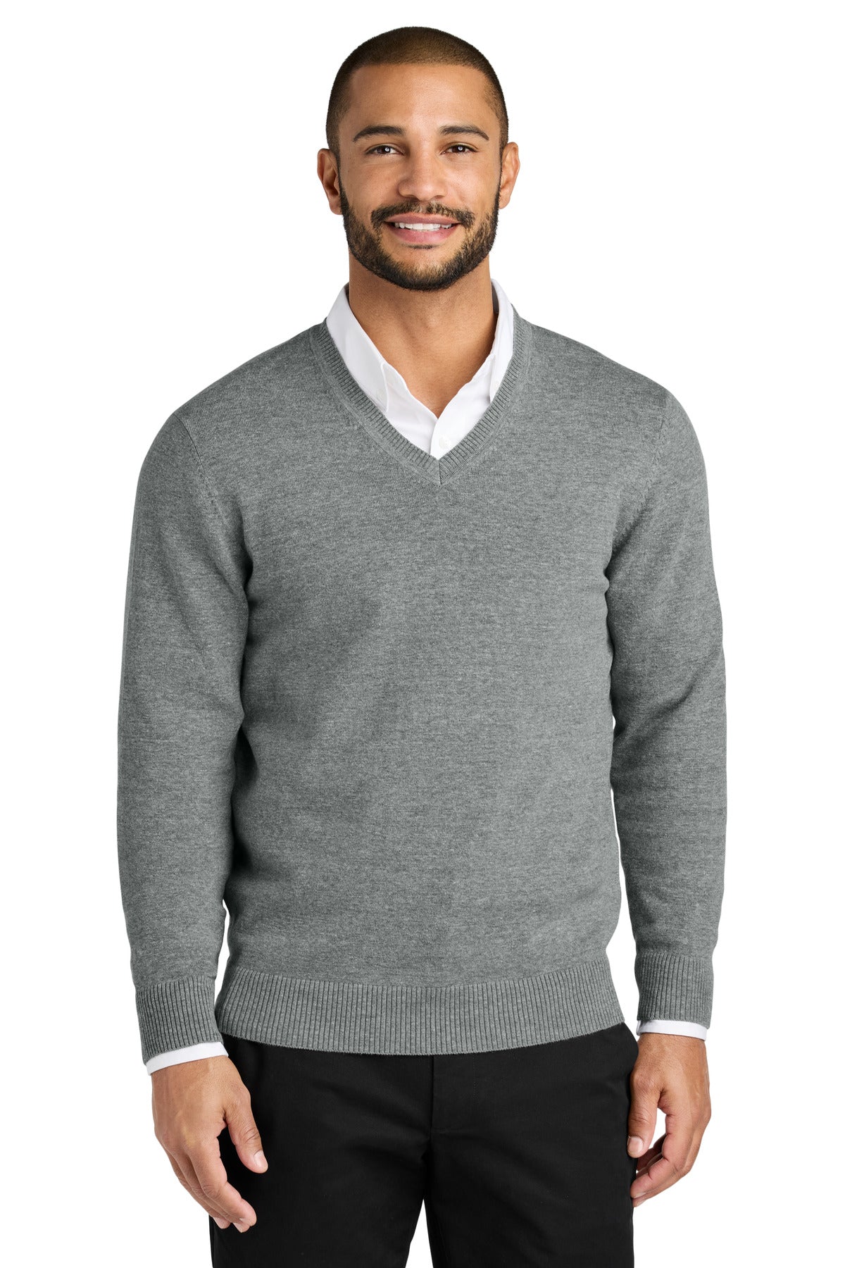 Custom Medium Heather Grey Easy Care V-Neck Sweater SW2850, personalized by SanCanDo Swag in Argyle, TX