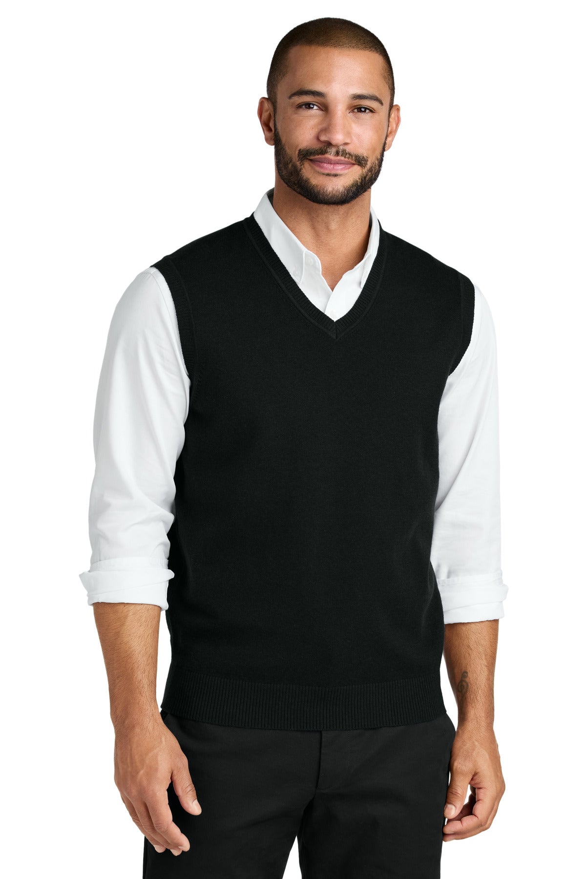 Custom Deep Black Easy Care Sweater Vest SW2860, personalized by SanCanDo Swag in Argyle, TX