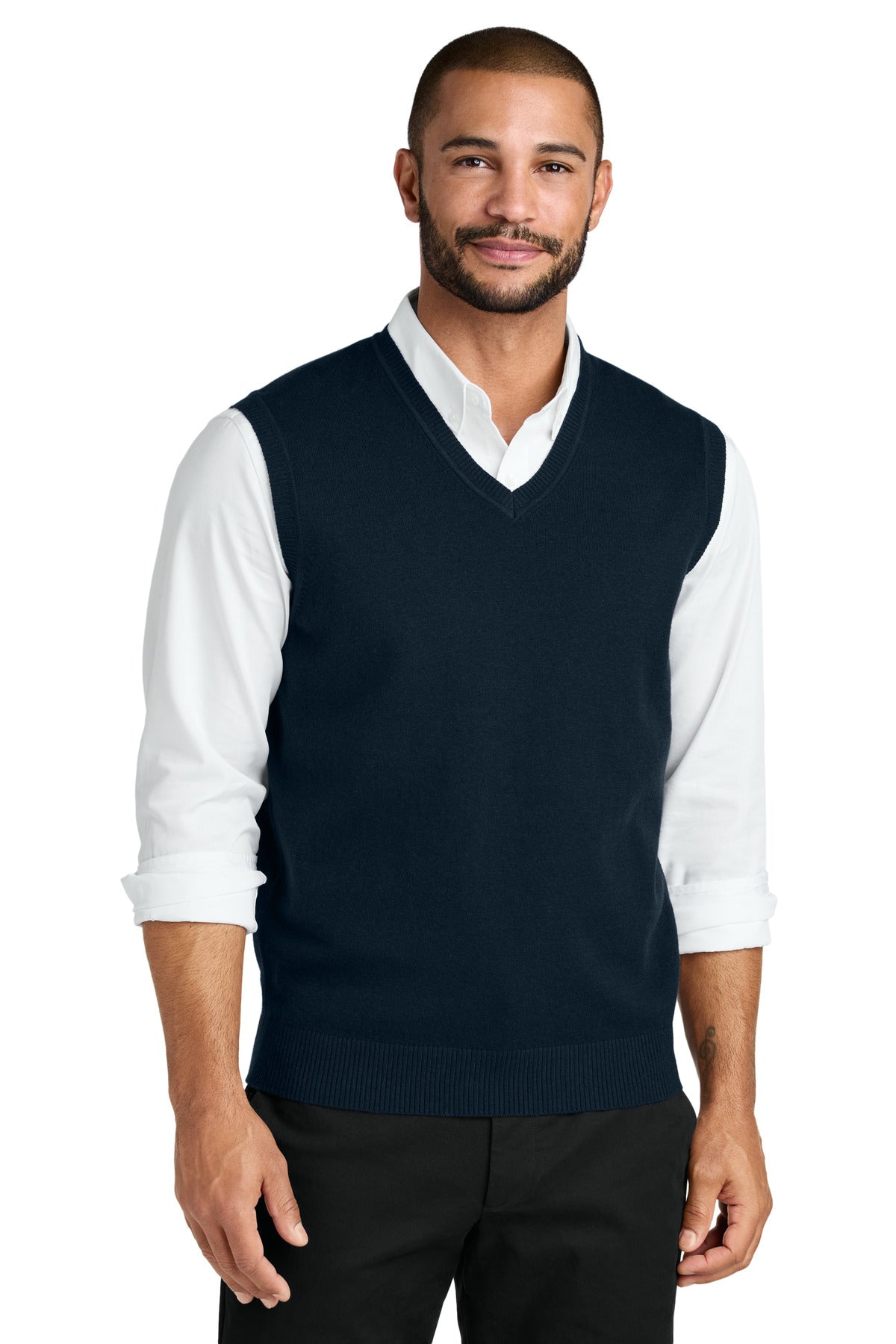 Custom River Blue Navy Easy Care Sweater Vest SW2860, personalized by SanCanDo Swag in Argyle, TX