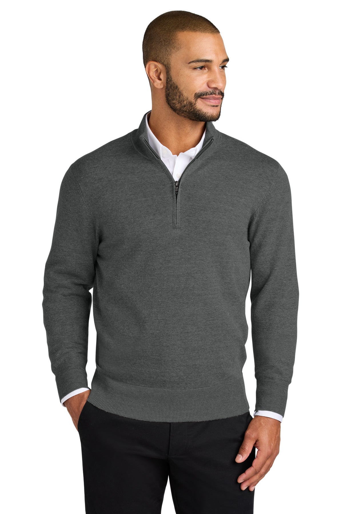 Custom Charcoal Heather Easy Care 1/4-Zip Sweater SW2900, personalized by SanCanDo Swag in Argyle, TX