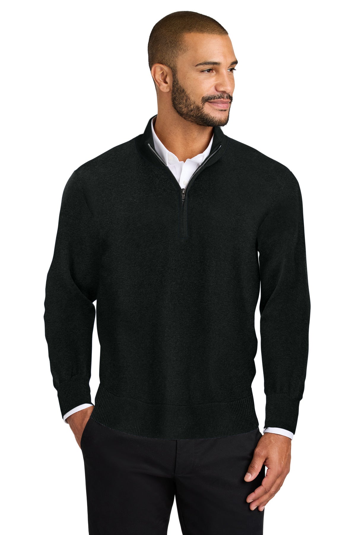 Custom Deep Black Easy Care 1/4-Zip Sweater SW2900, personalized by SanCanDo Swag in Argyle, TX