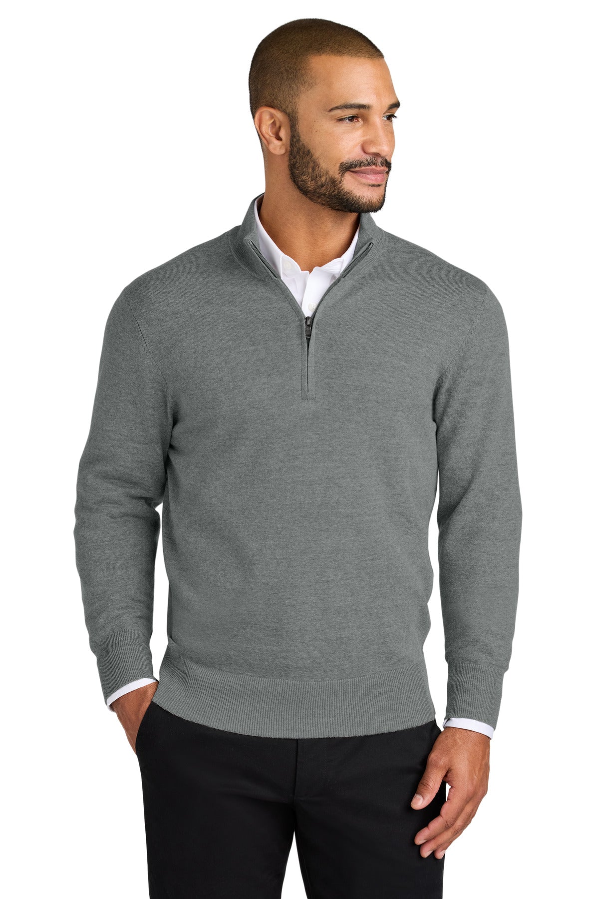 Custom Medium Heather Grey Easy Care 1/4-Zip Sweater SW2900, personalized by SanCanDo Swag in Argyle, TX
