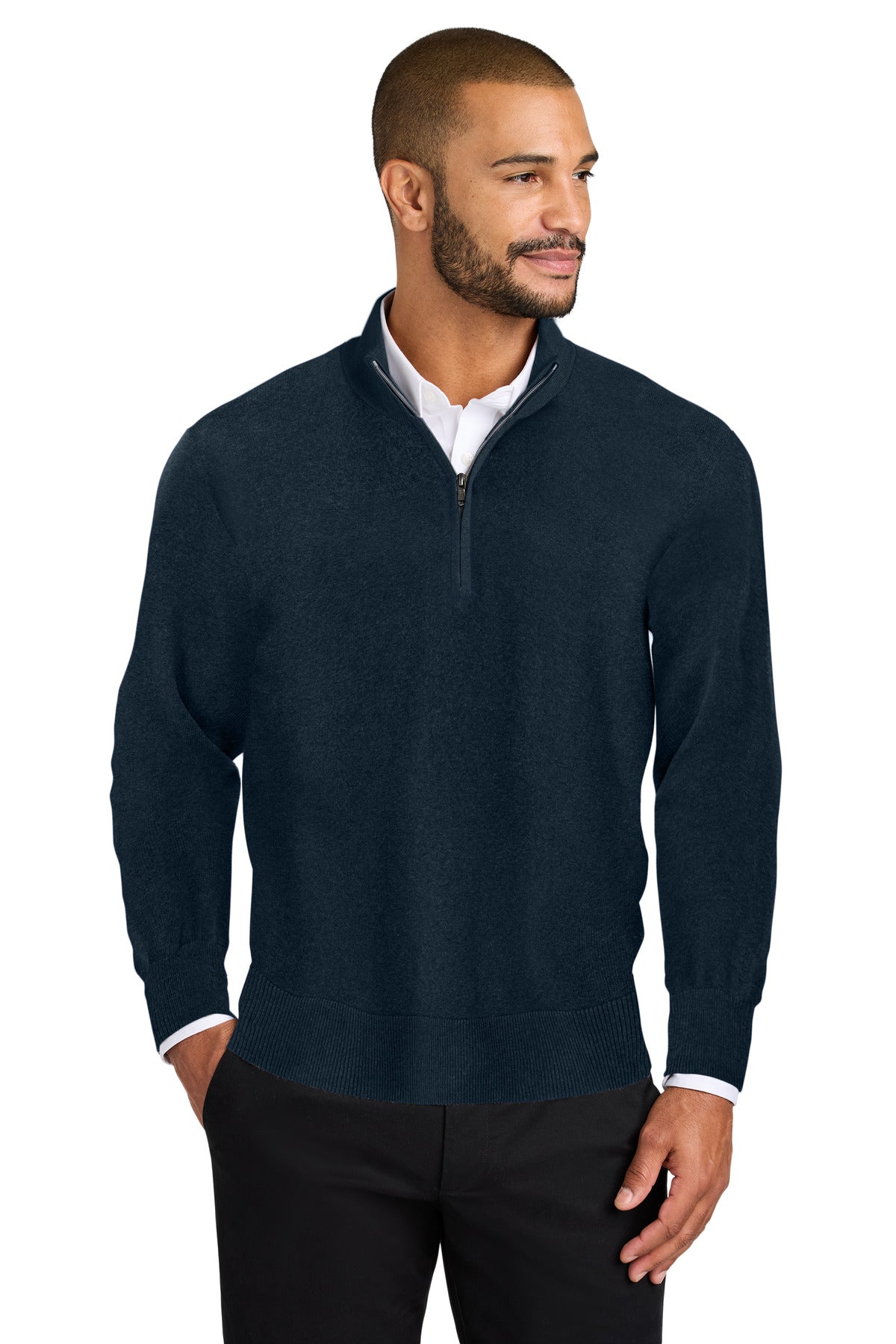 Custom River Blue Navy Easy Care 1/4-Zip Sweater SW2900, personalized by SanCanDo Swag in Argyle, TX