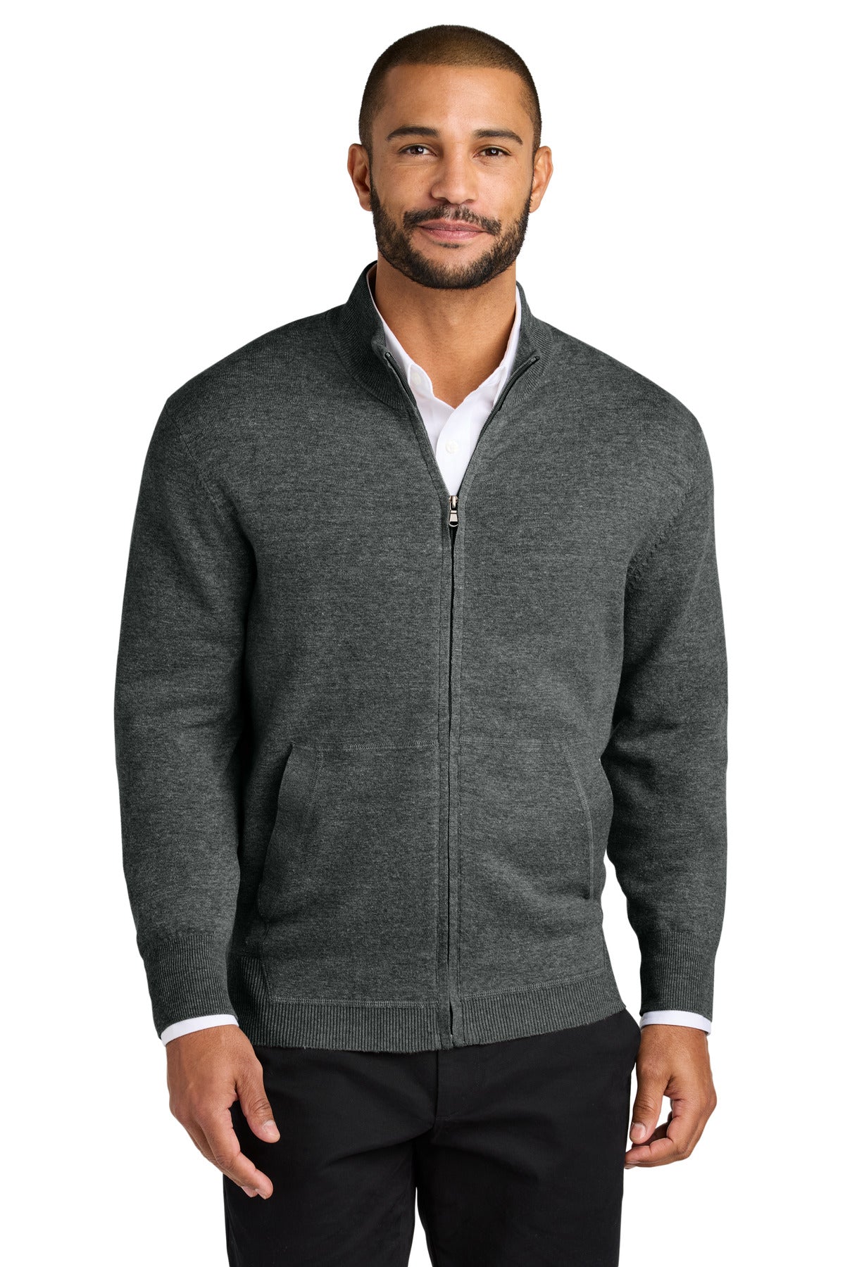 Custom Charcoal Heather Easy Care Full-Zip Sweater SW2901, personalized by SanCanDo Swag in Argyle, TX
